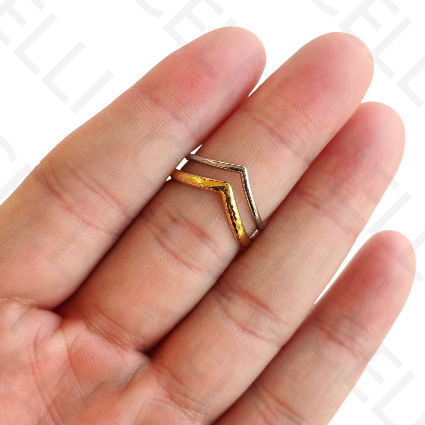 Anel de Aço Ajustável - Bicolor V duplo