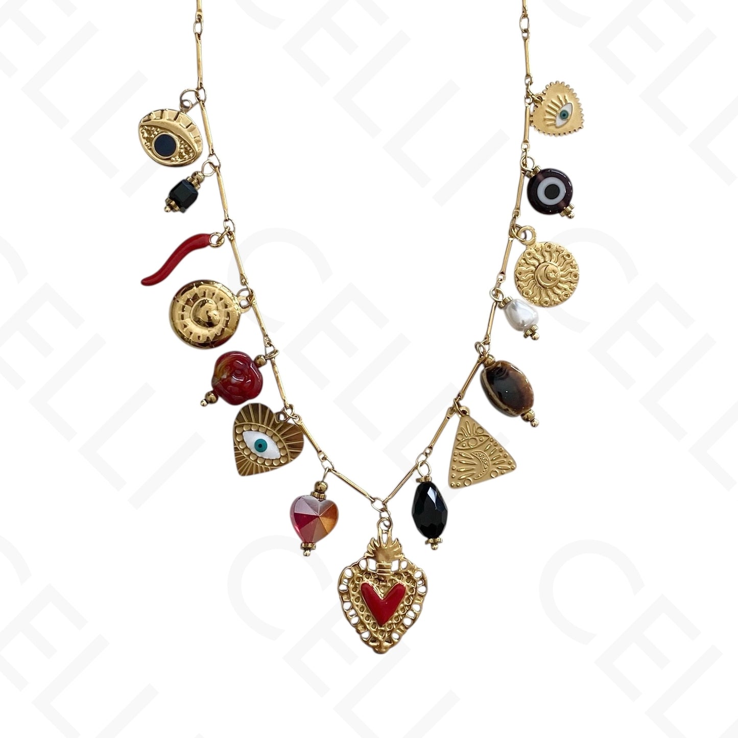 Colar de aço - multi pendentes, sagrado coração