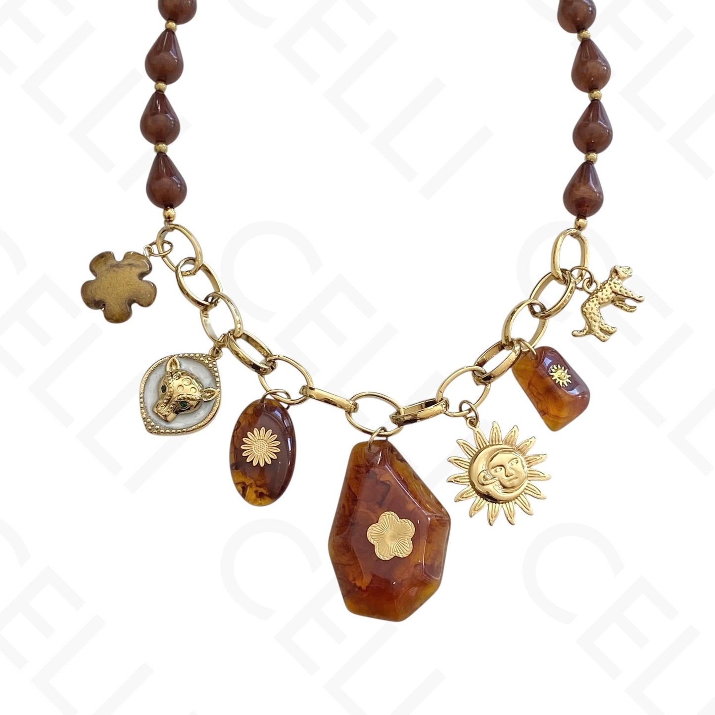 Collar de acero - múltiples colgantes de resina y acero