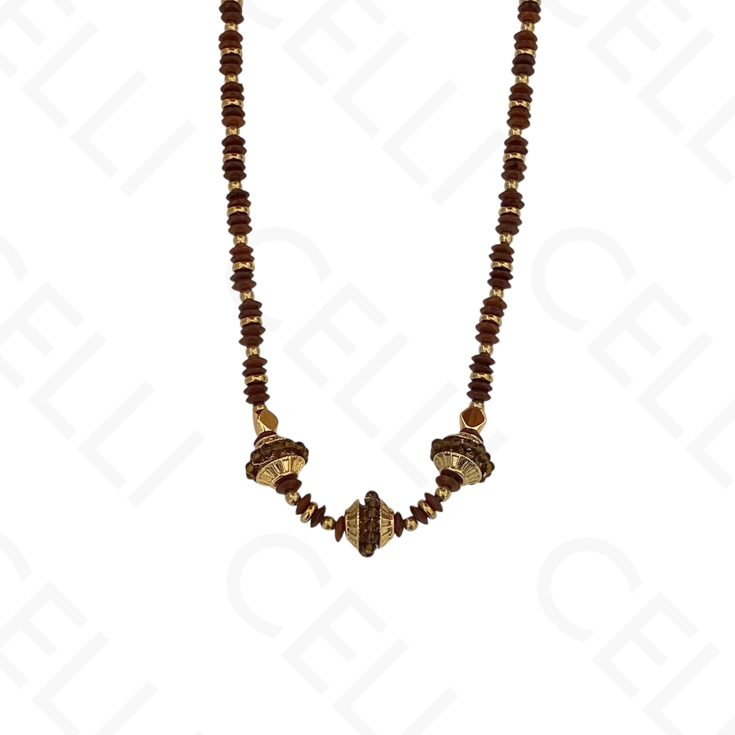 Collar de acero - cuentas de madera en discos