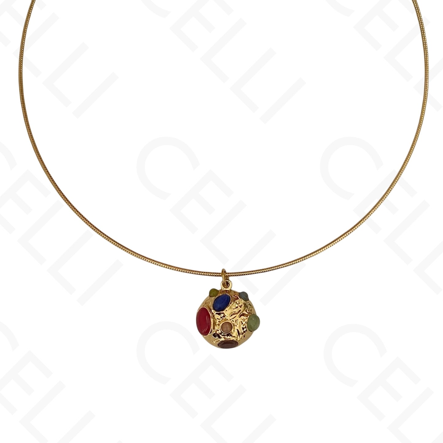 Collar de acero - chocker, colgante con piedras naturales