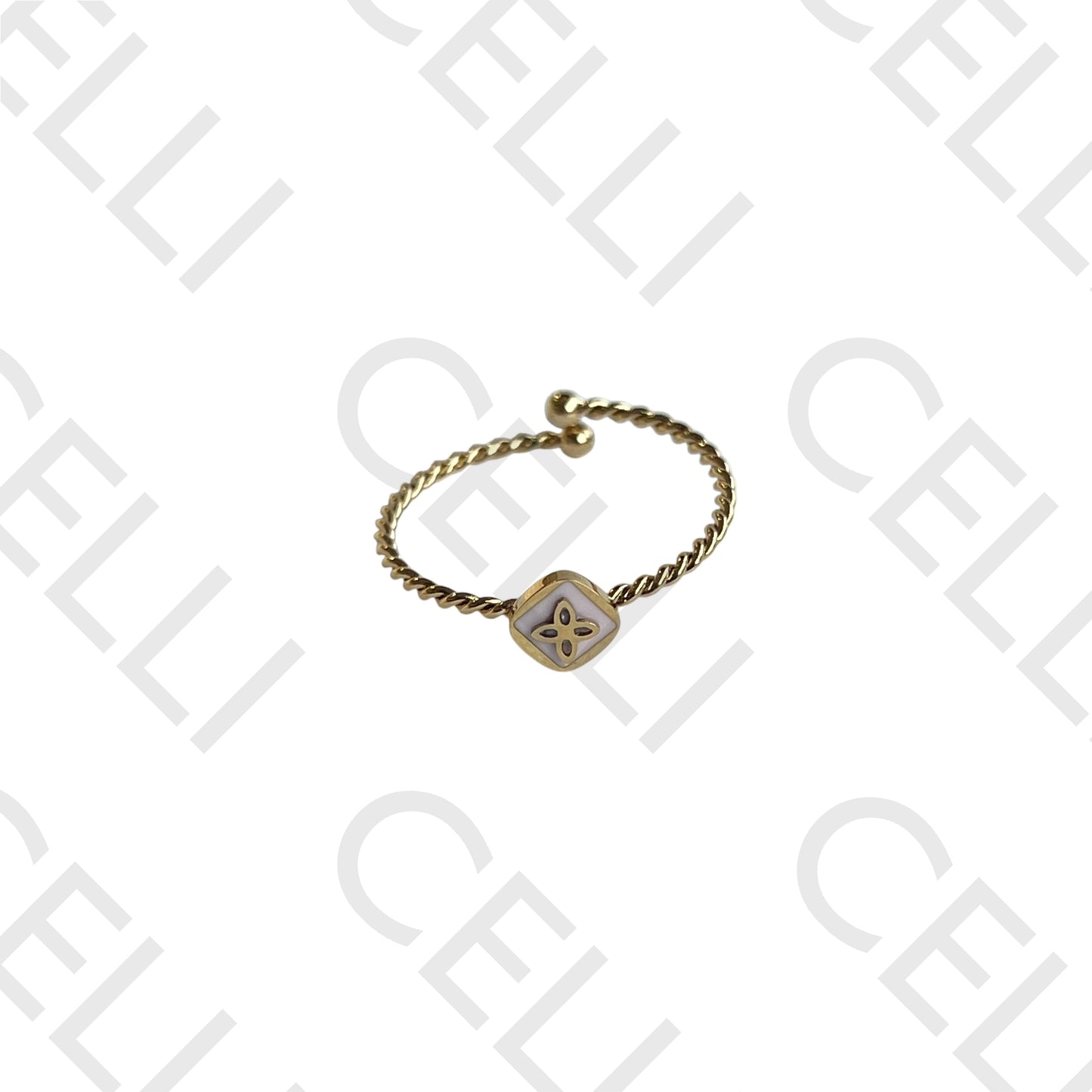 Anillo de acero - trébol esmaltado