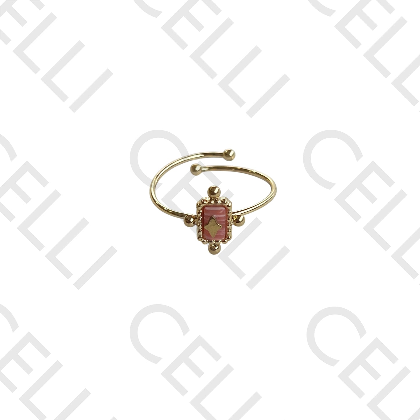 Anillo de acero - piedra natural rectangular