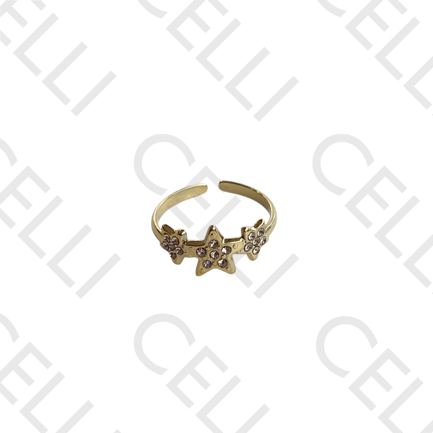 Steel Ring - stars with brilliants