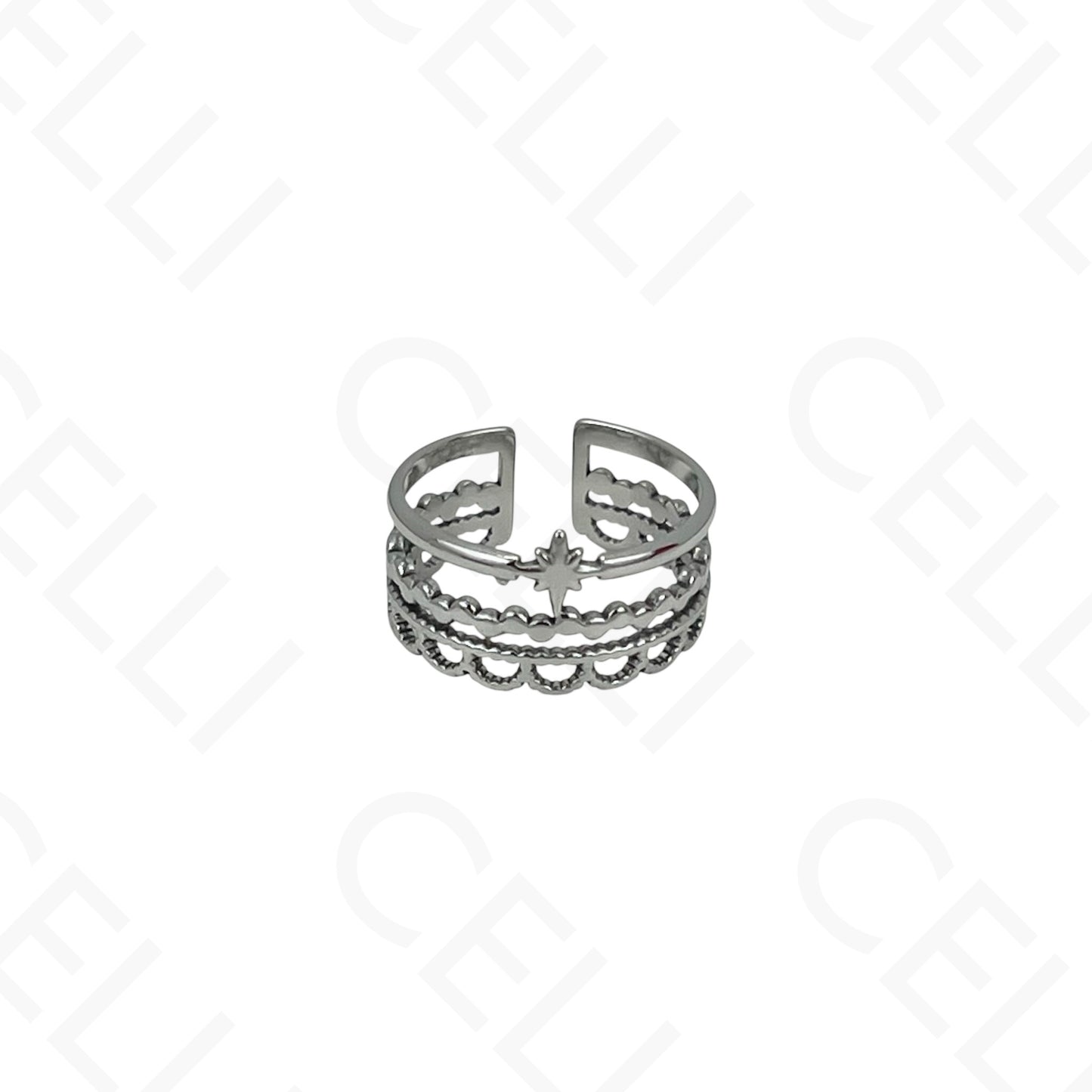 Anillo de Acero Ajustable - mini flor con brillante