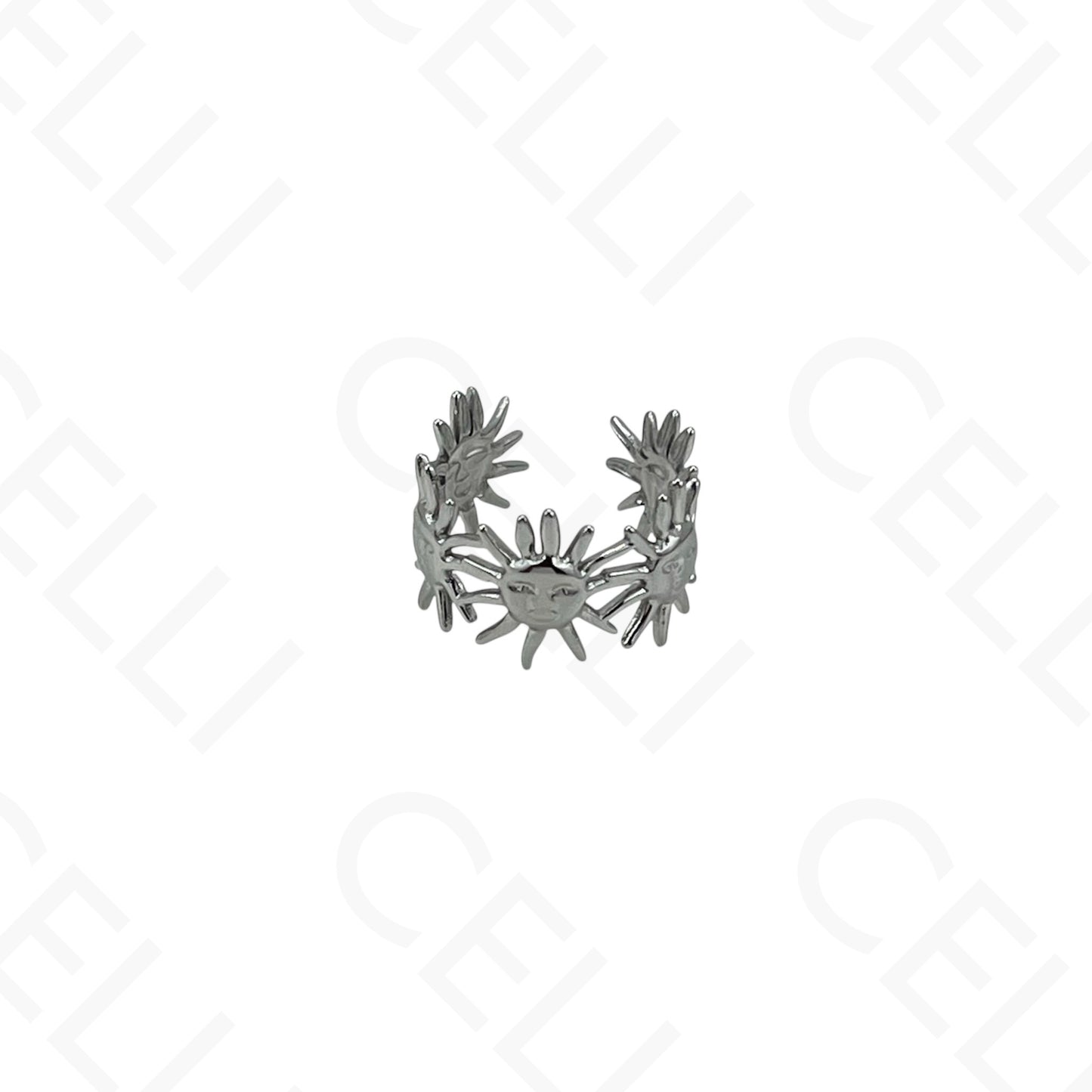 Anillo de Acero Ajustable - mini flor con brillante