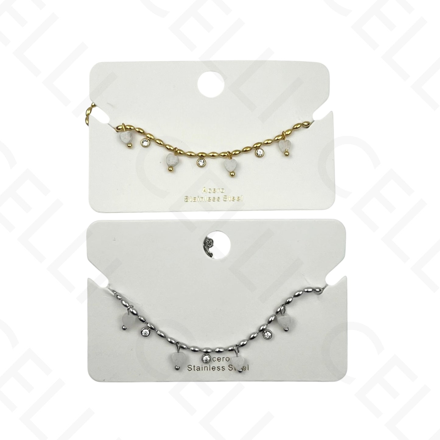 Colar/Pulseira de aço - pedas naturais formato coração