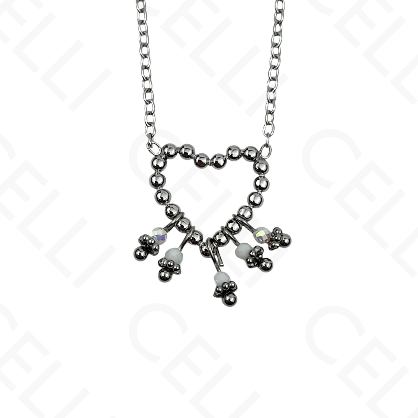 Colar/Pulseira de aço - coração com pedras naturais