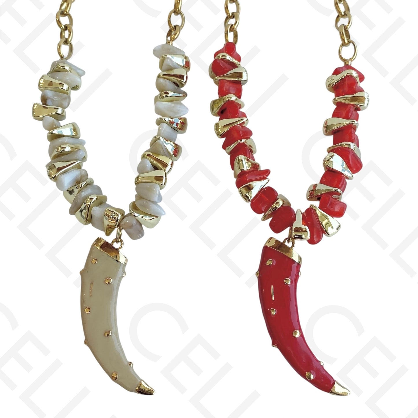 Steel necklace - enameled horn