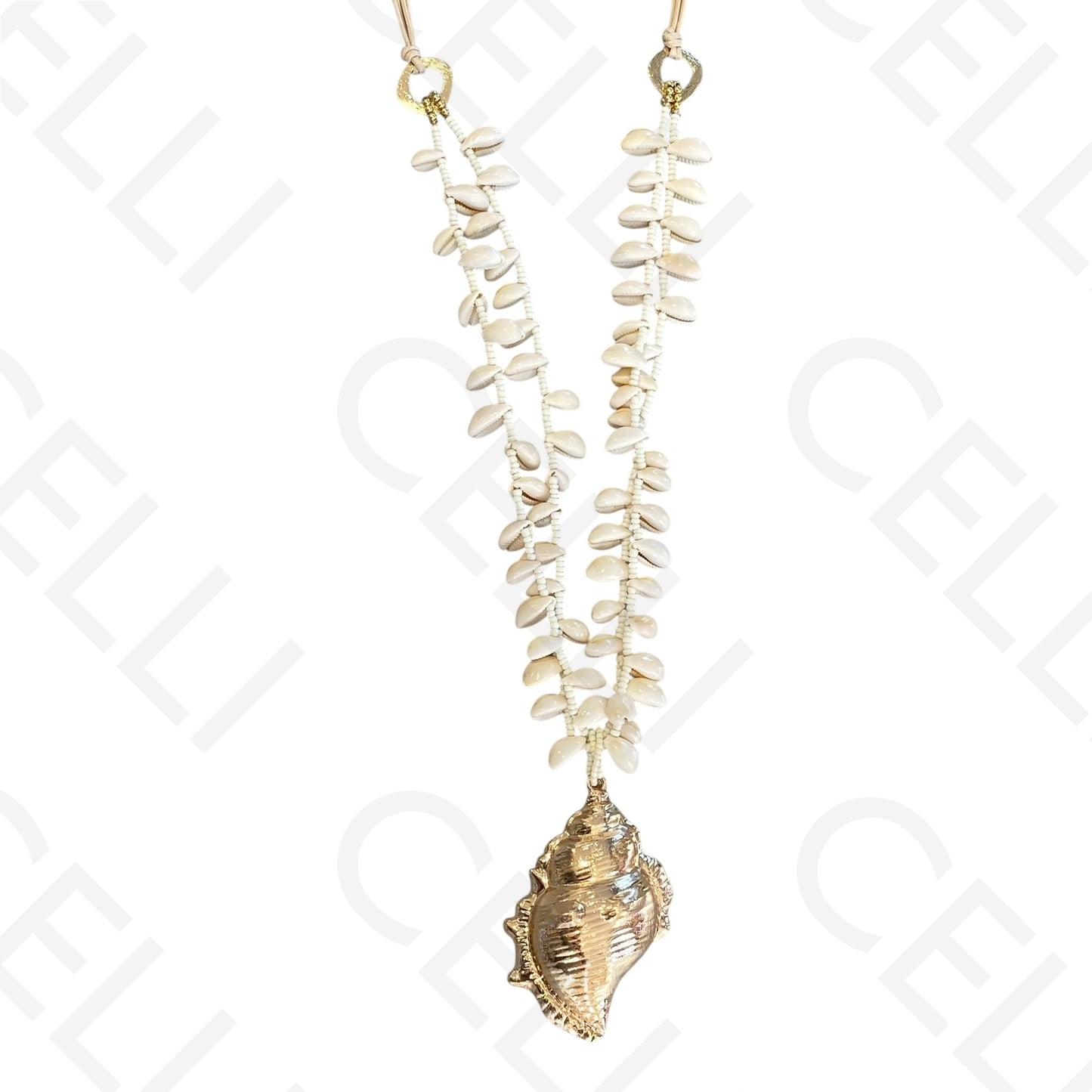 Colar de moda - fio de missangas e búzios dom pendente de búzio