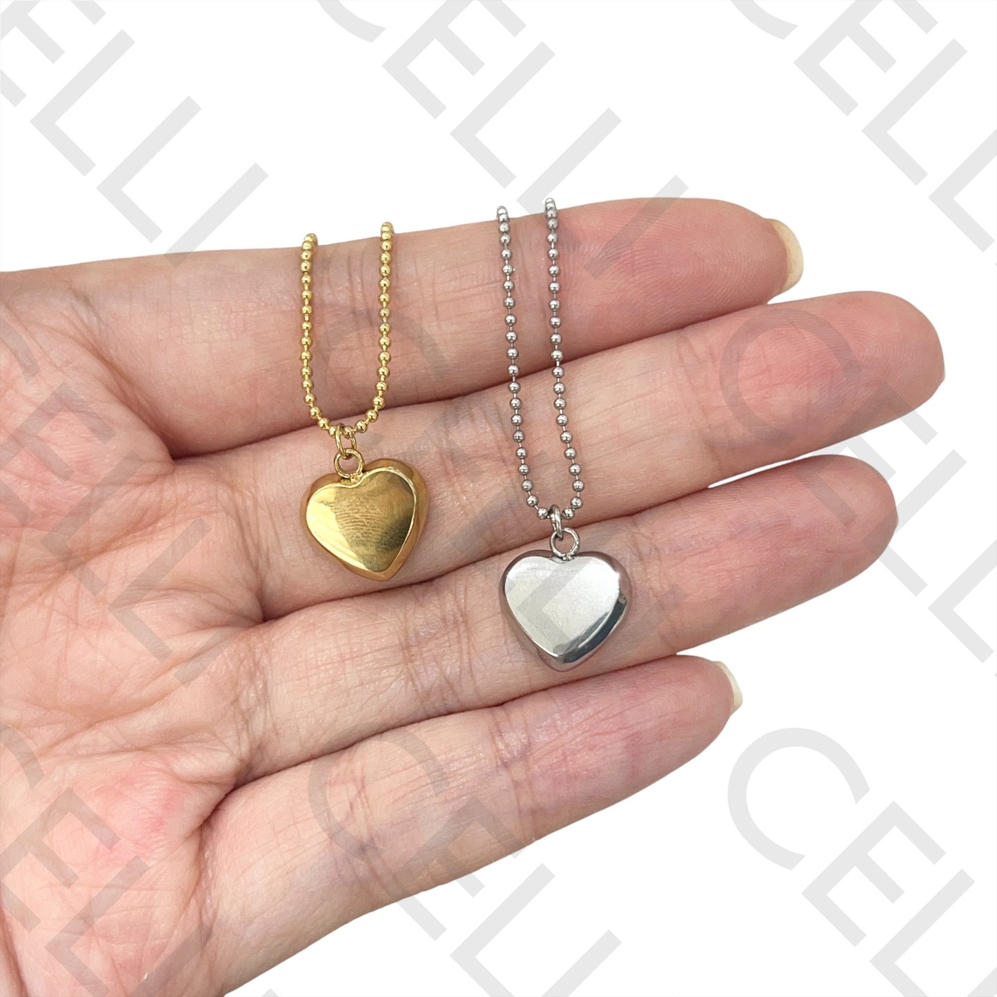 Steel Necklace - Heart with Polka Dot Mesh