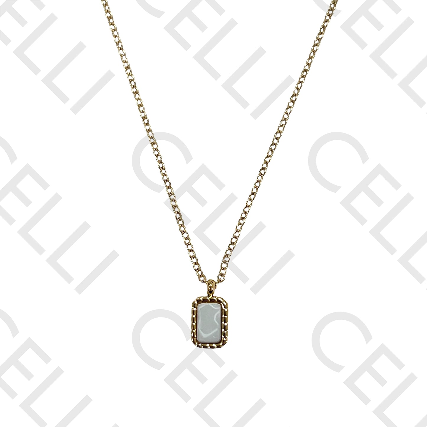 Steel Necklace - Rectangular with Mother-of-Pearl