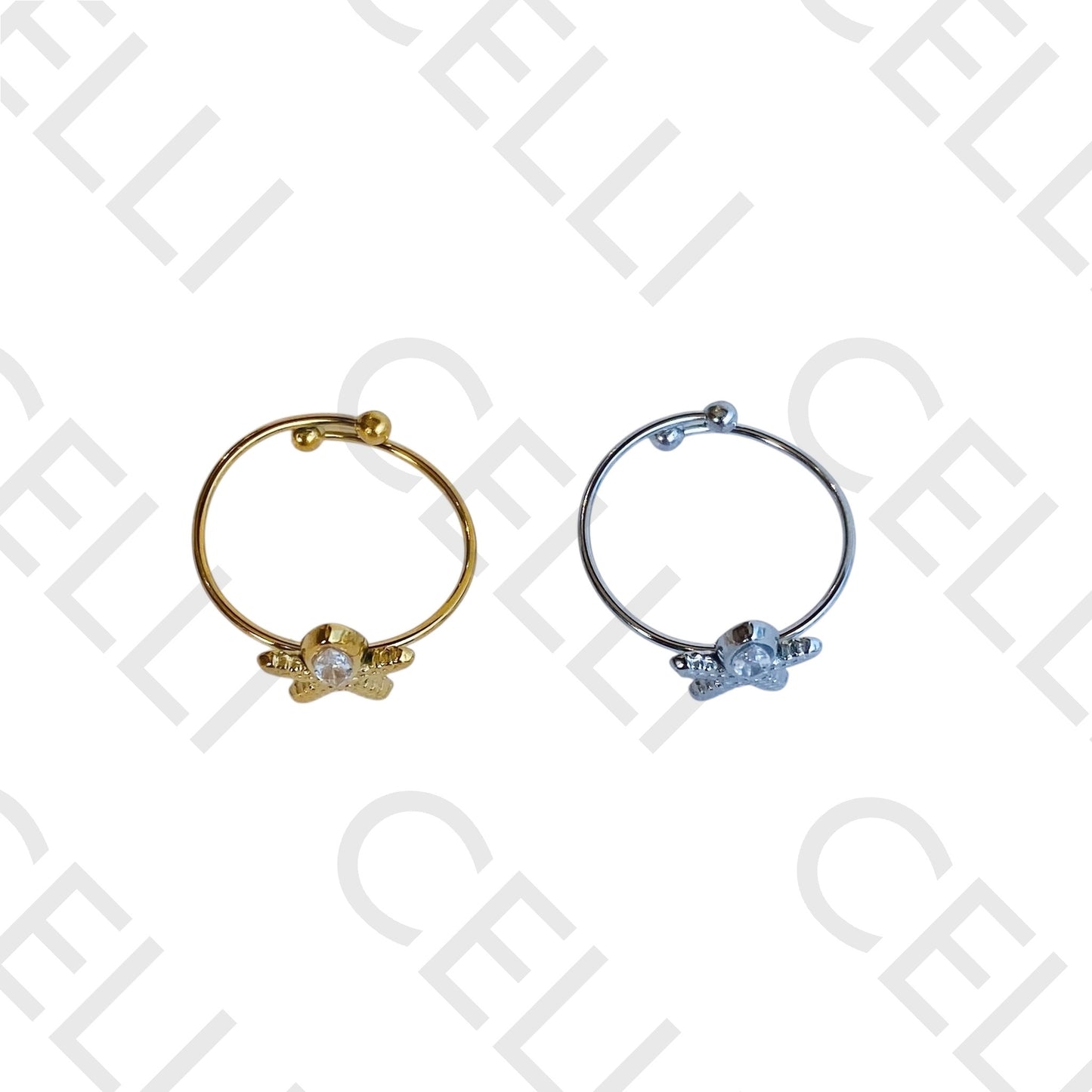 Anel de Aço - estrela do mar com brilhante