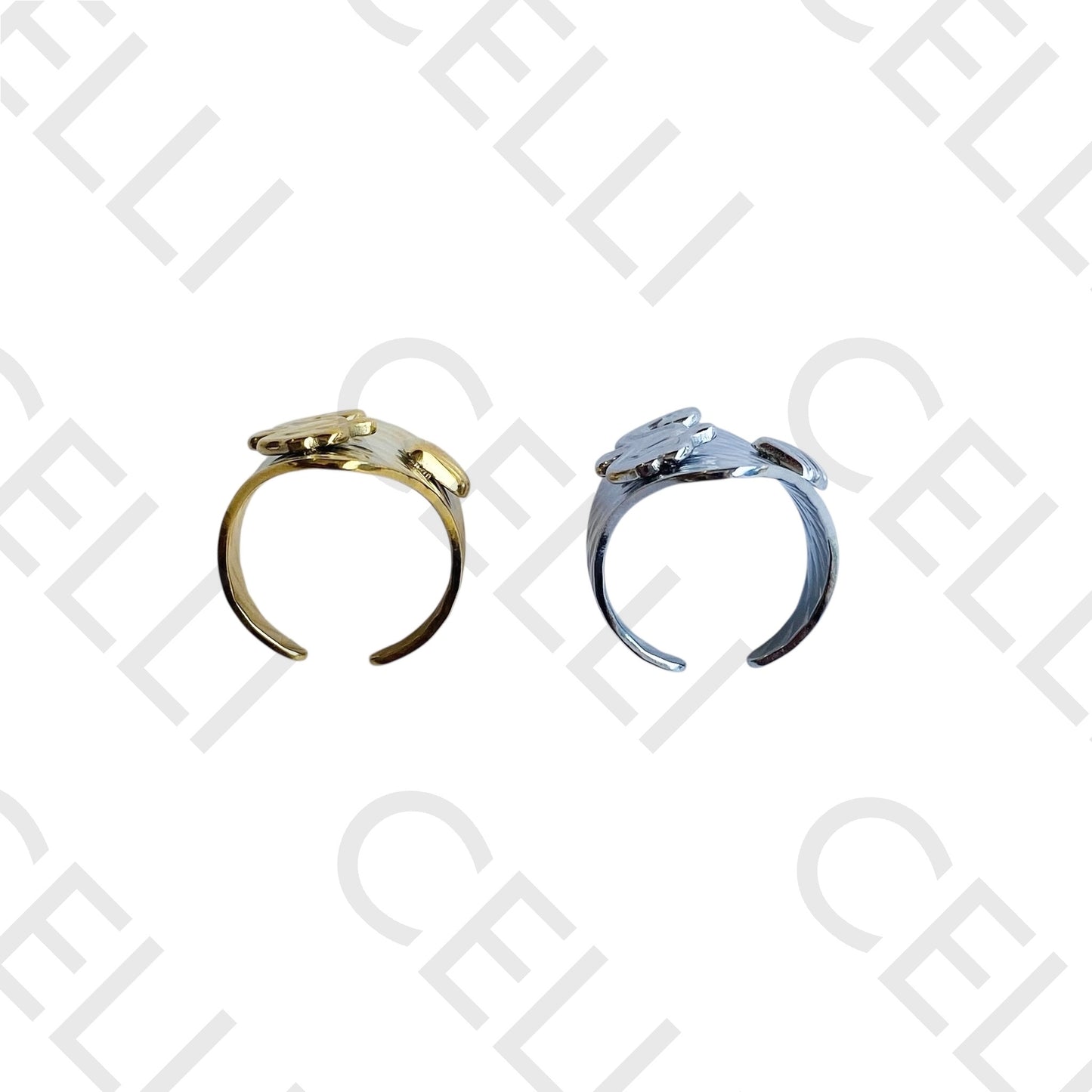 Anel de Aço - cavalo marinho e concha