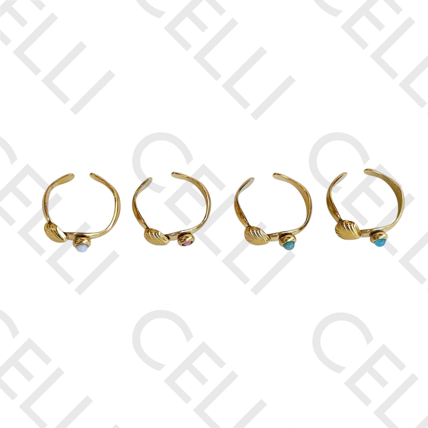 Steel Ring - shell with natural stone