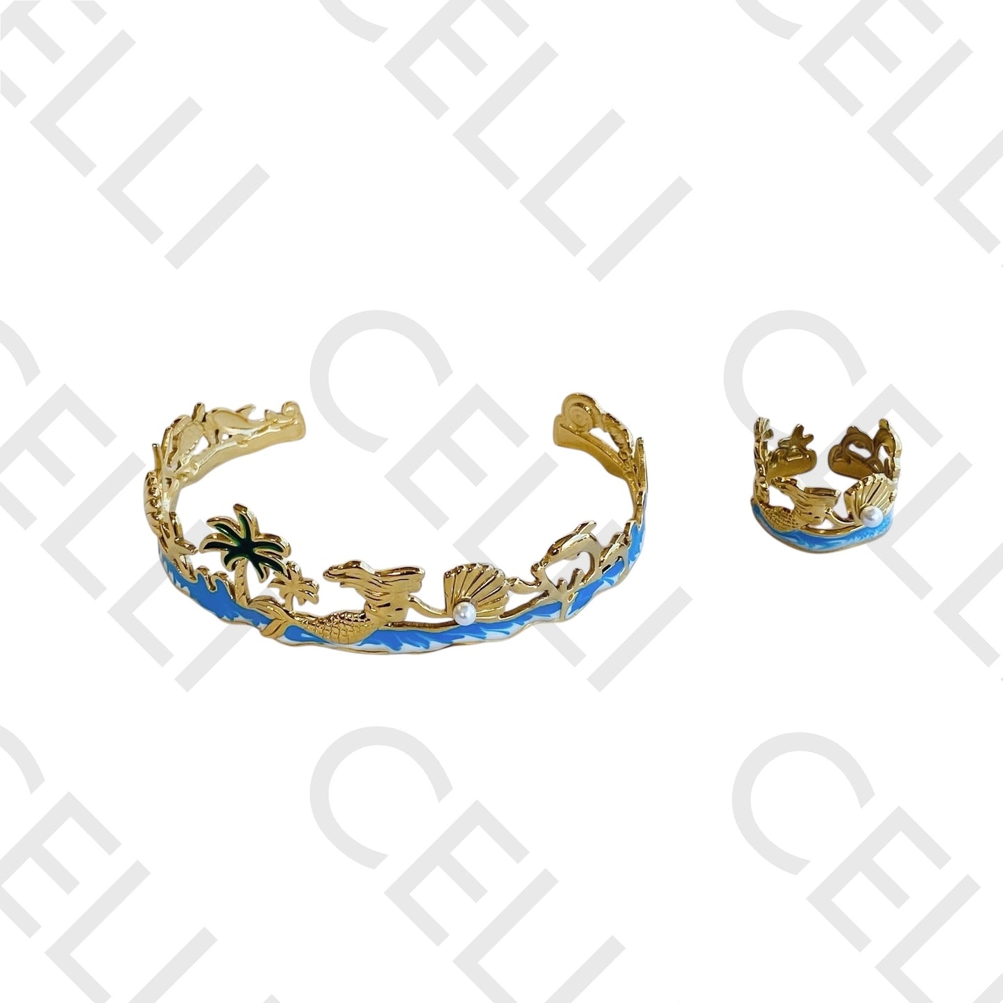 Bracelete/Anel Ajustável de Aço - elementos da praia