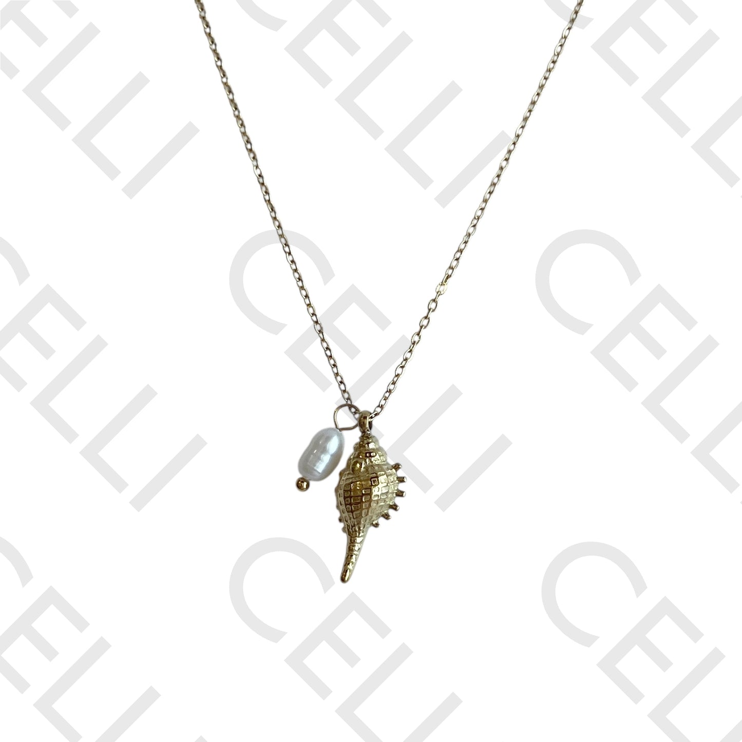 不锈钢项链 - 贝壳配珍珠