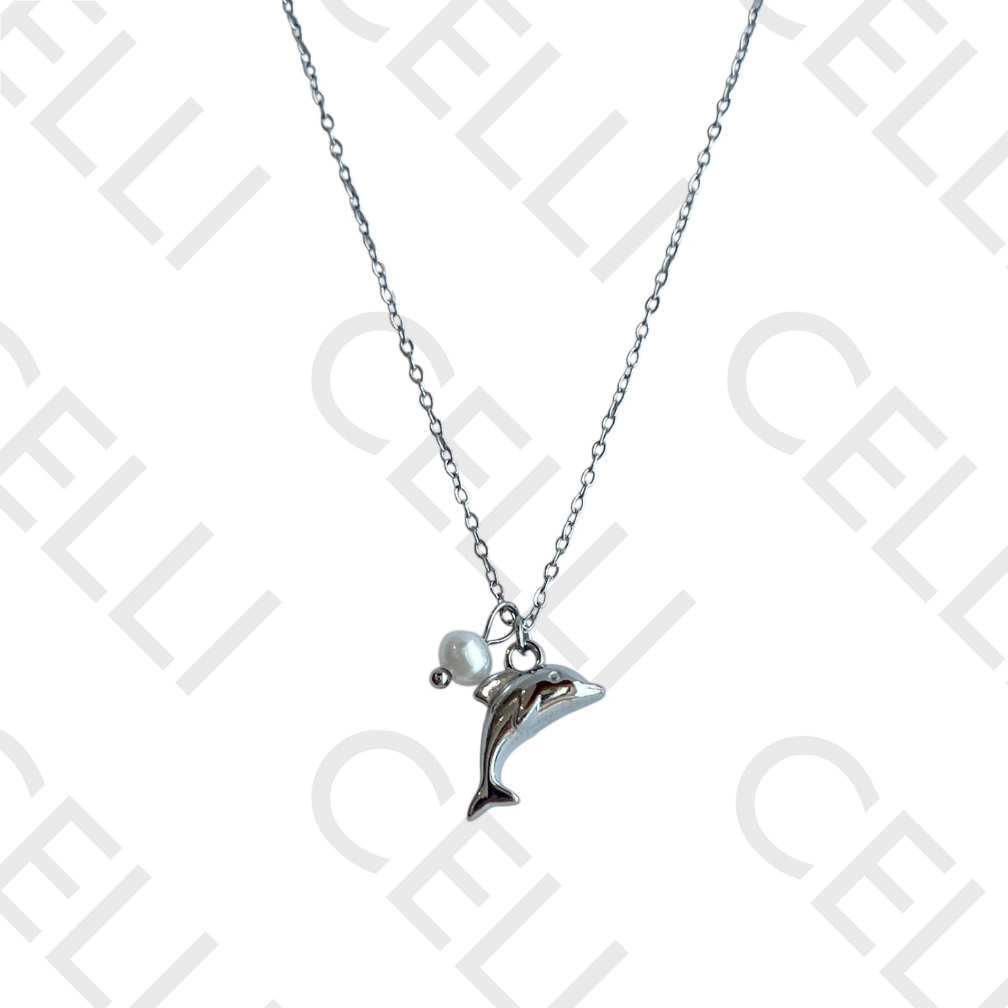 Colar de aço - golfinho com pérola