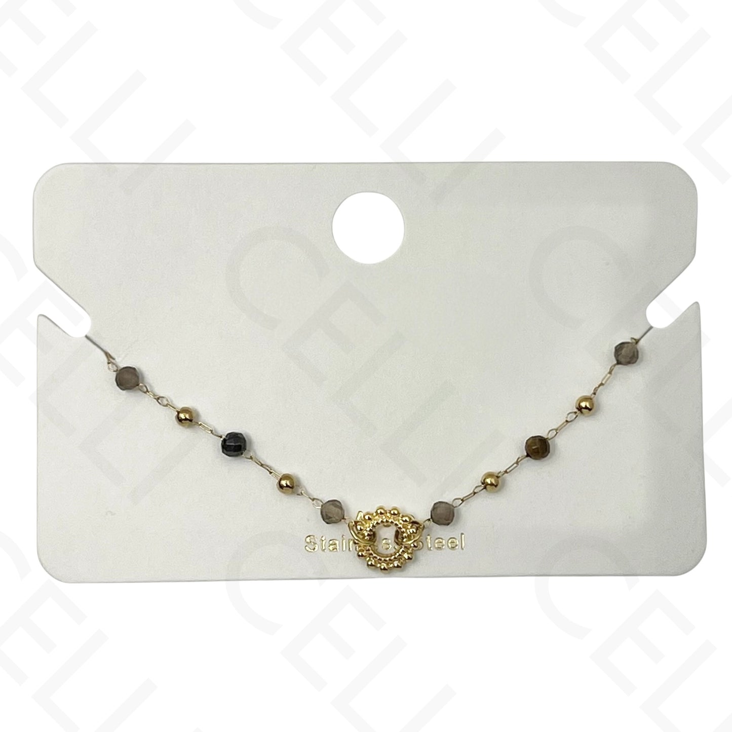 Pulseira de aço - pedras naturais com pendente sol