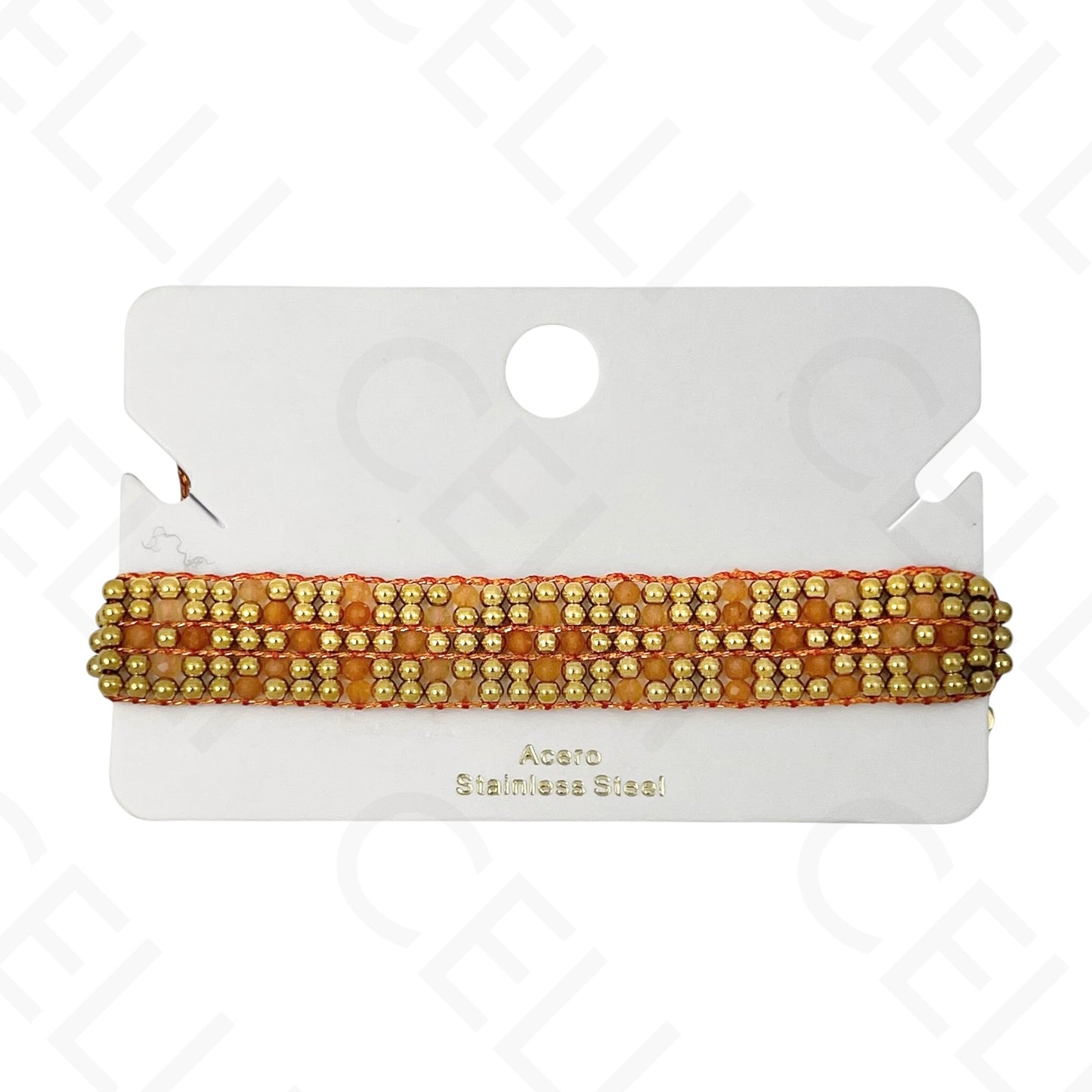 Pulseira de aço - bolas de aço e pedras naturais