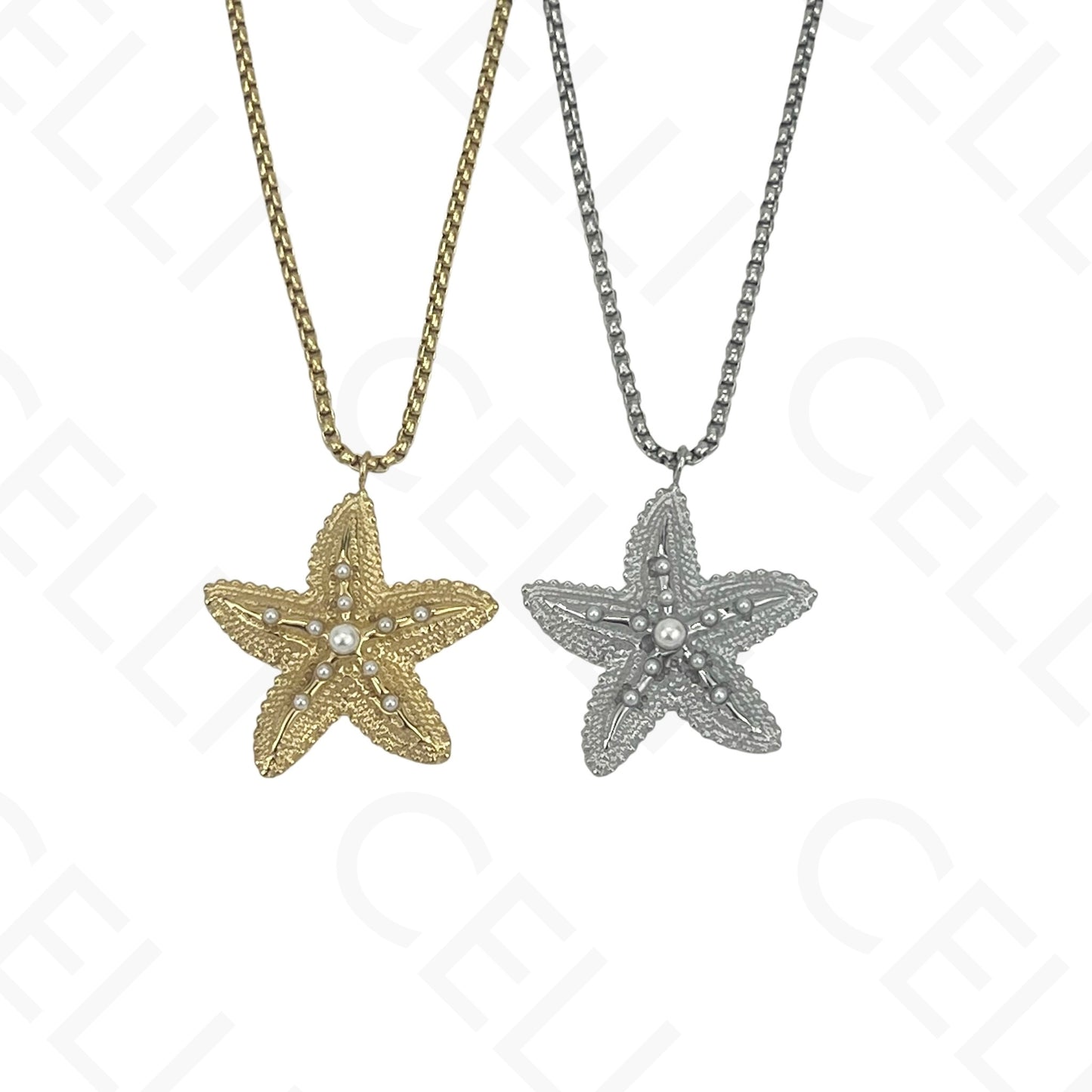 Steel Necklace - Starfish with Pearls