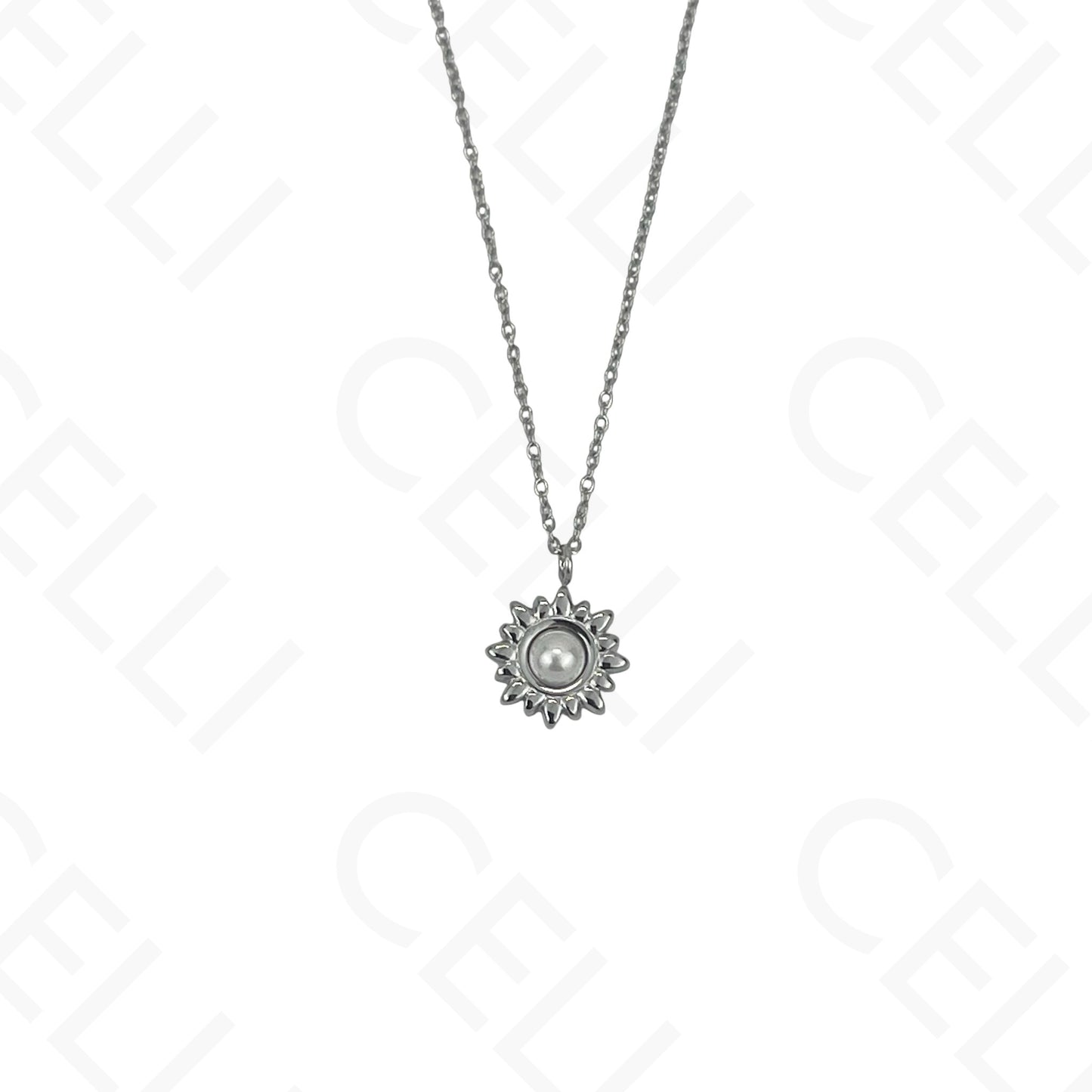 Steel Necklace - Sun with Pearl