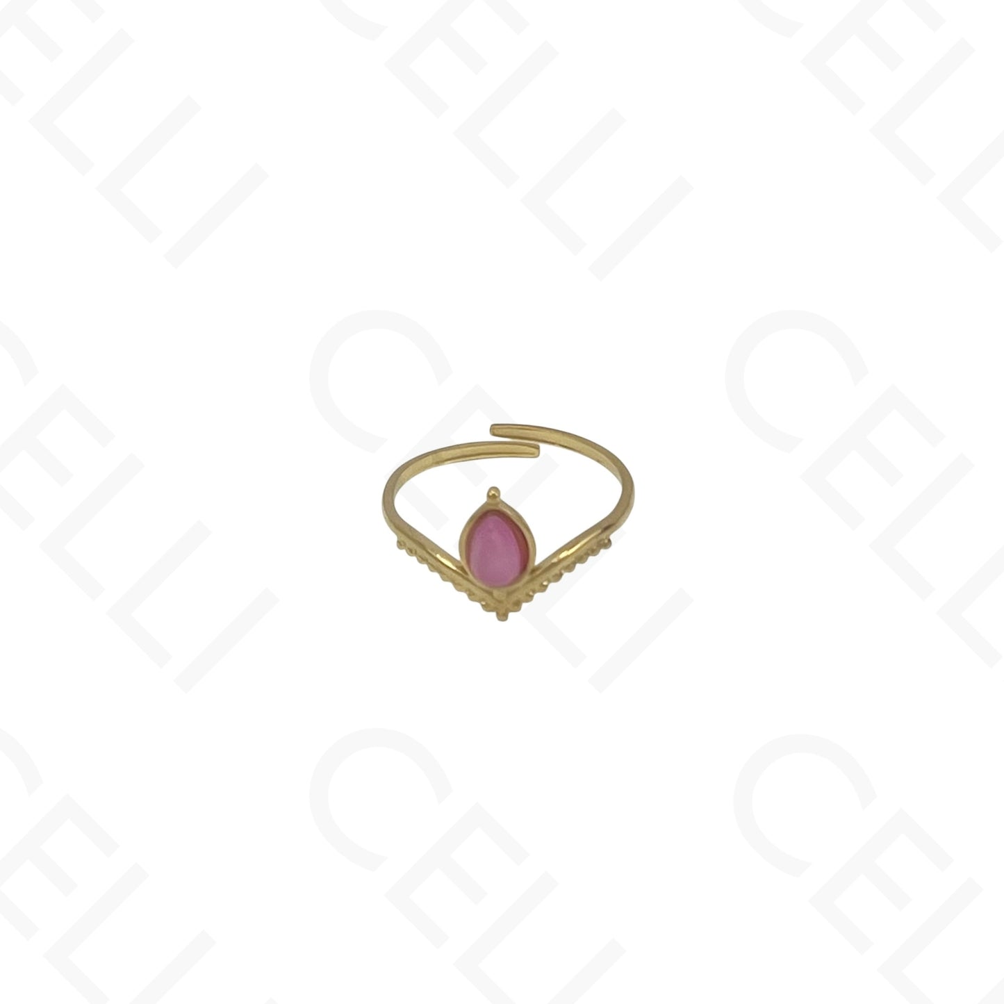 Anel de Aço Ajustável - coroa com pedra natural oval