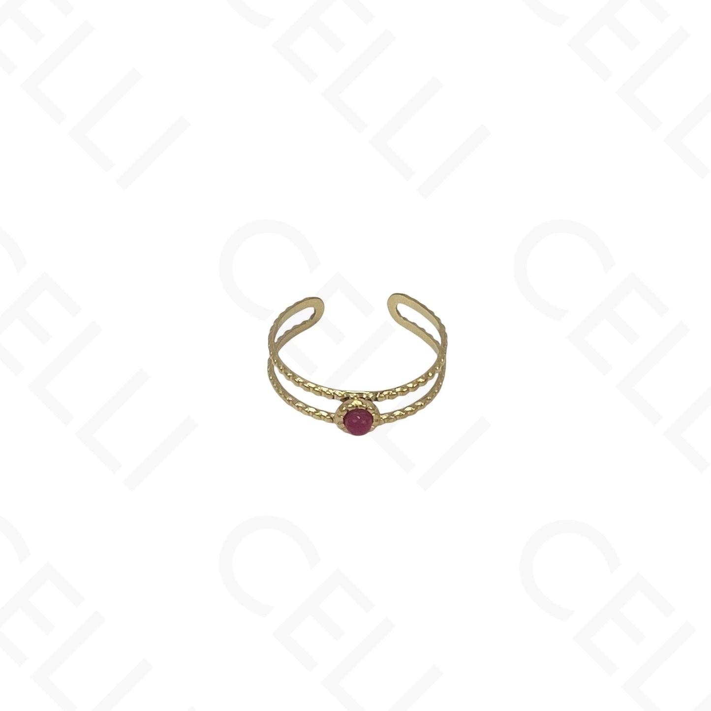 Adjustable Steel Ring - double with round natural stone