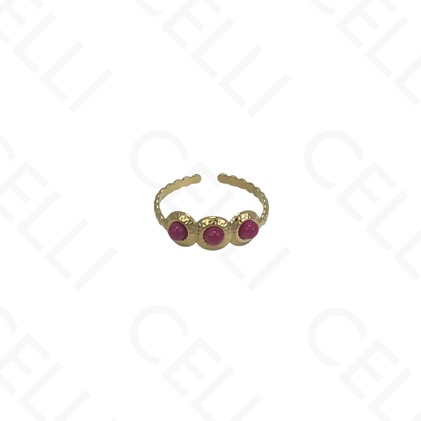 Anillo de Acero Ajustable - tres piedras naturales