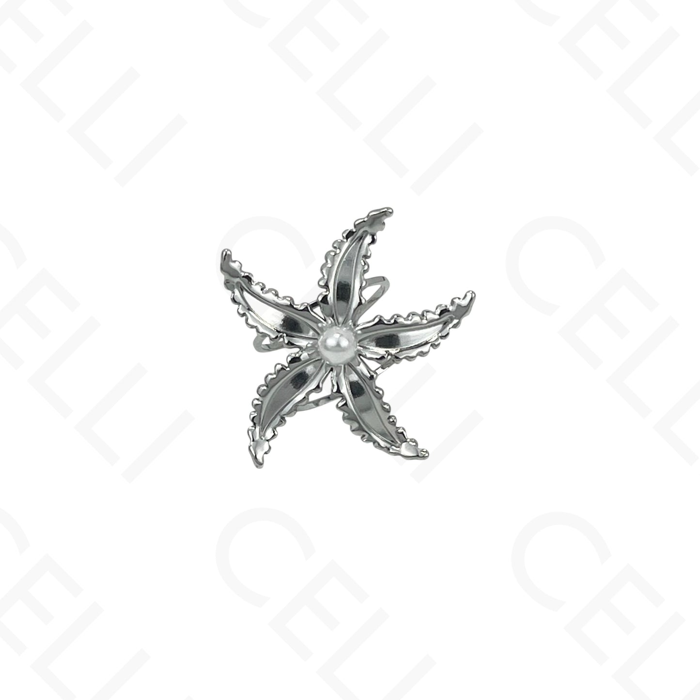 Anel de Aço Ajustável - estrela do mar com pérola
