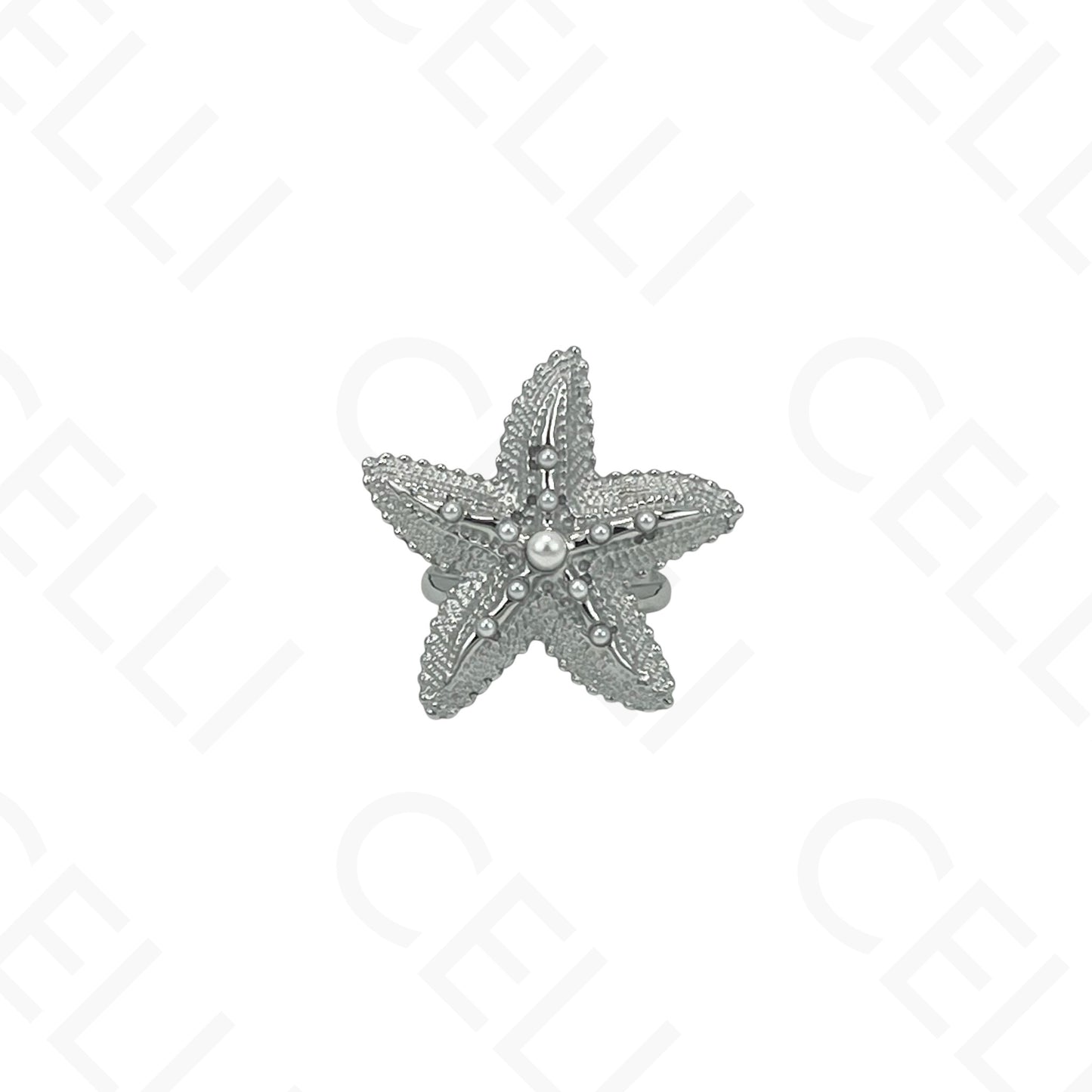 Adjustable Steel Ring - starfish with pearl