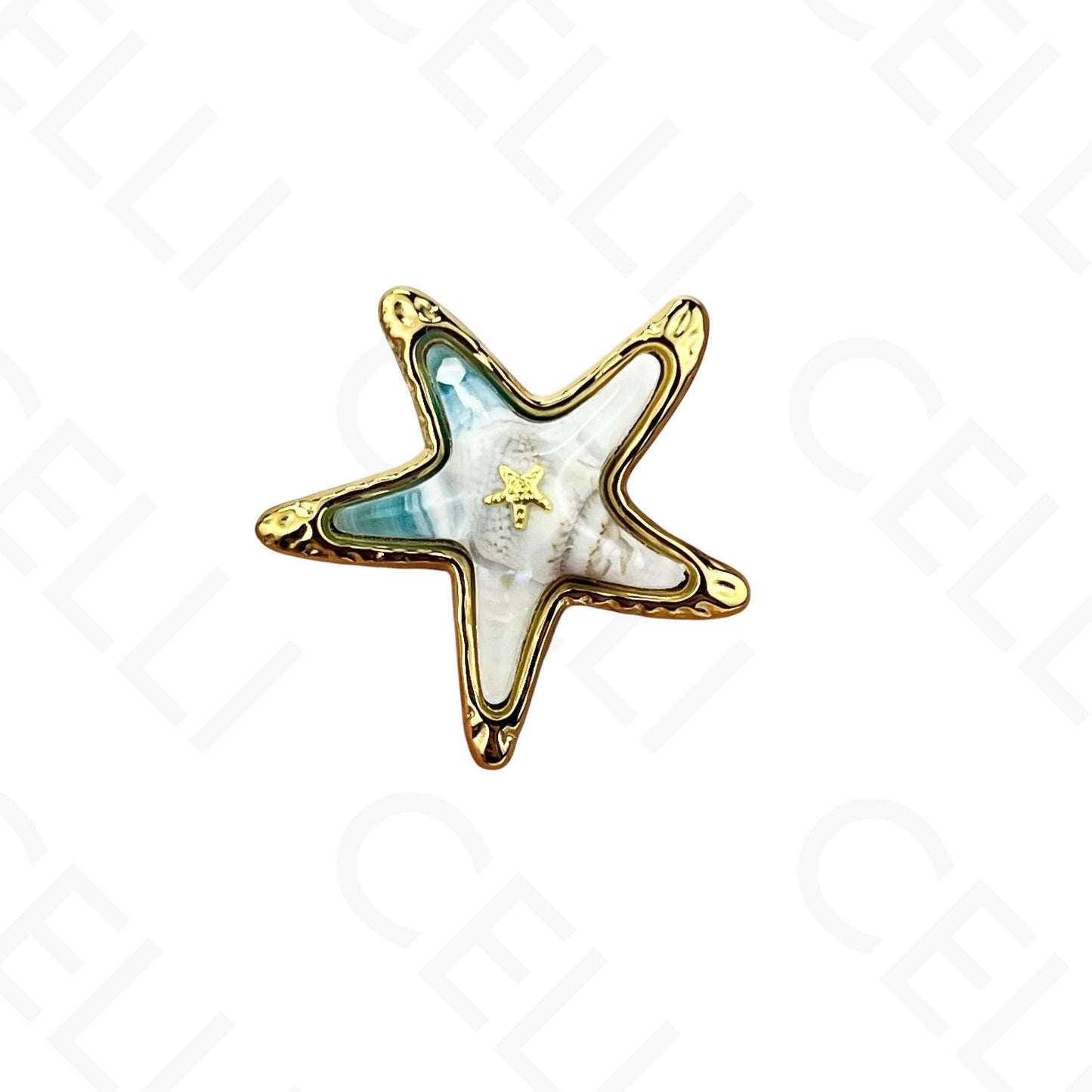 Anel/Brinco de Aço Ajustável - estrela do mar com resina