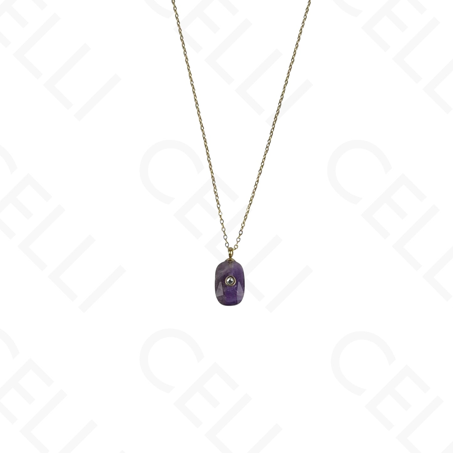 Colar de aço - pedra natural oval com brilhante (5 cores)