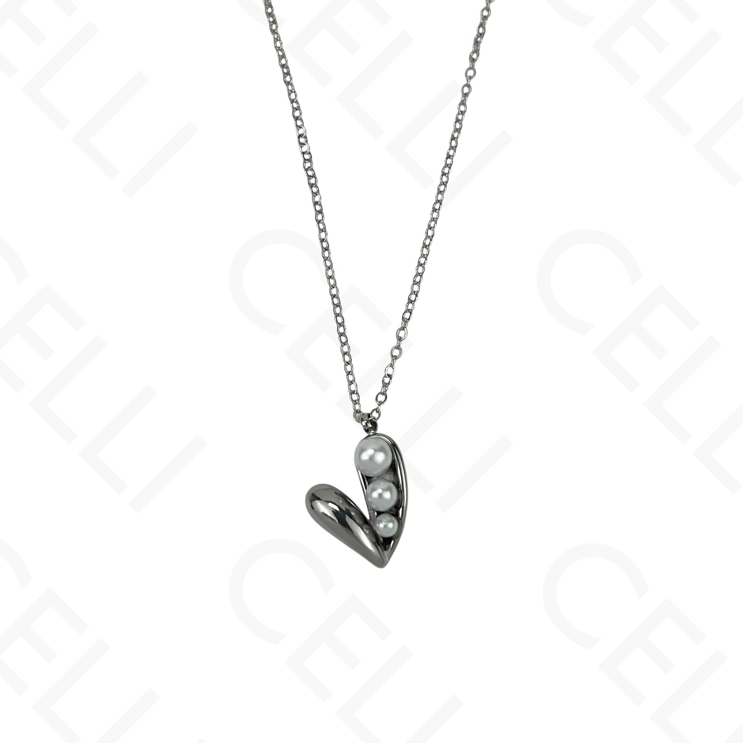Colar/Brinco de aço - coração com pérolas