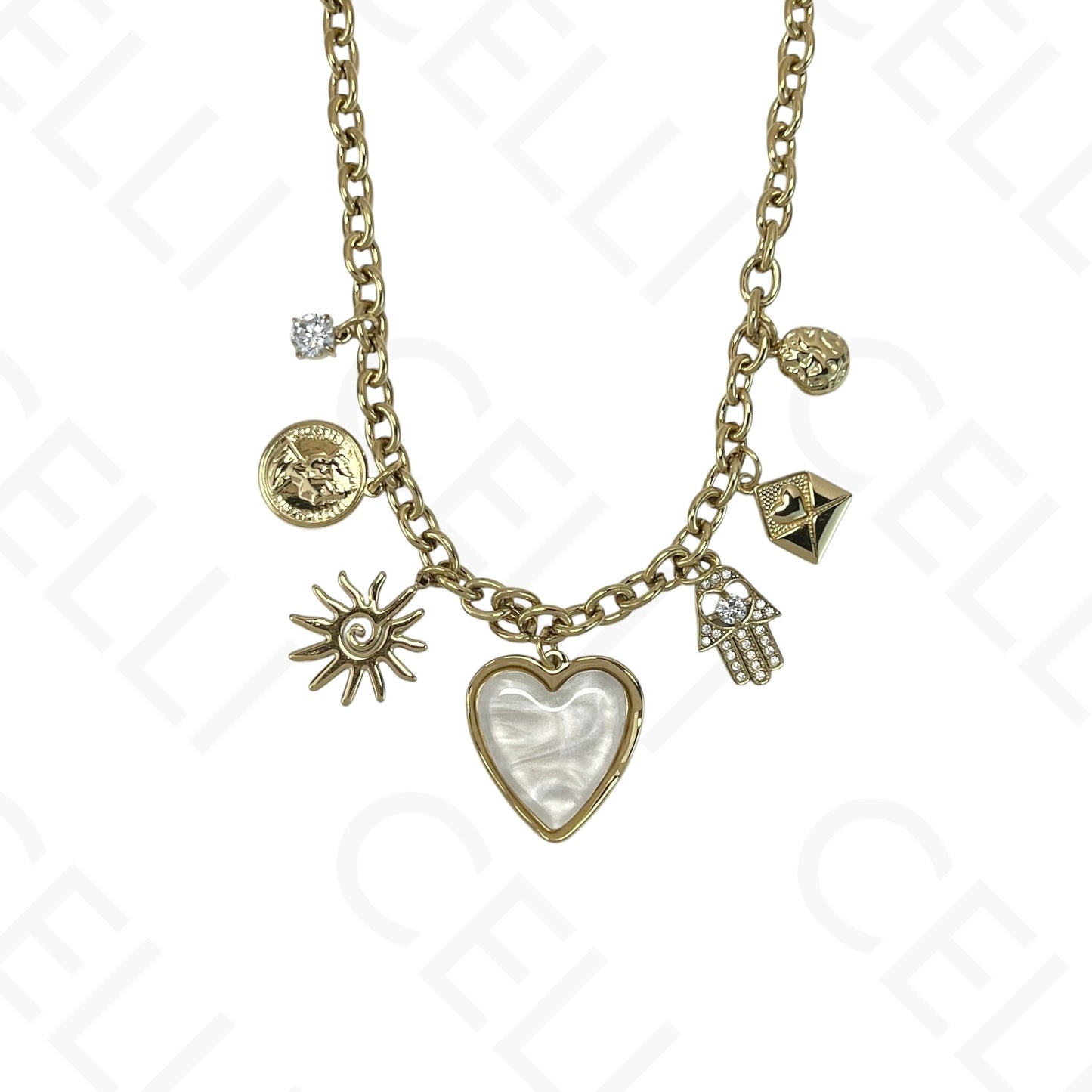Steel necklace - heart and mini pendants