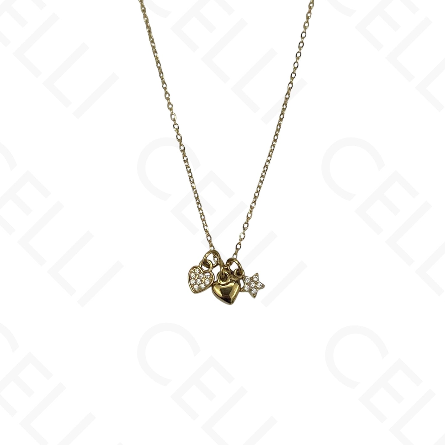 Collar de acero - corazón y estrella con brillantes