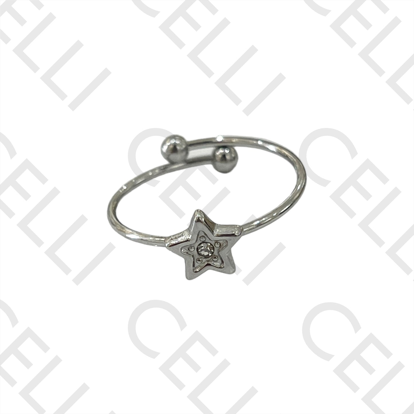Anillo de acero - estrella con diamante