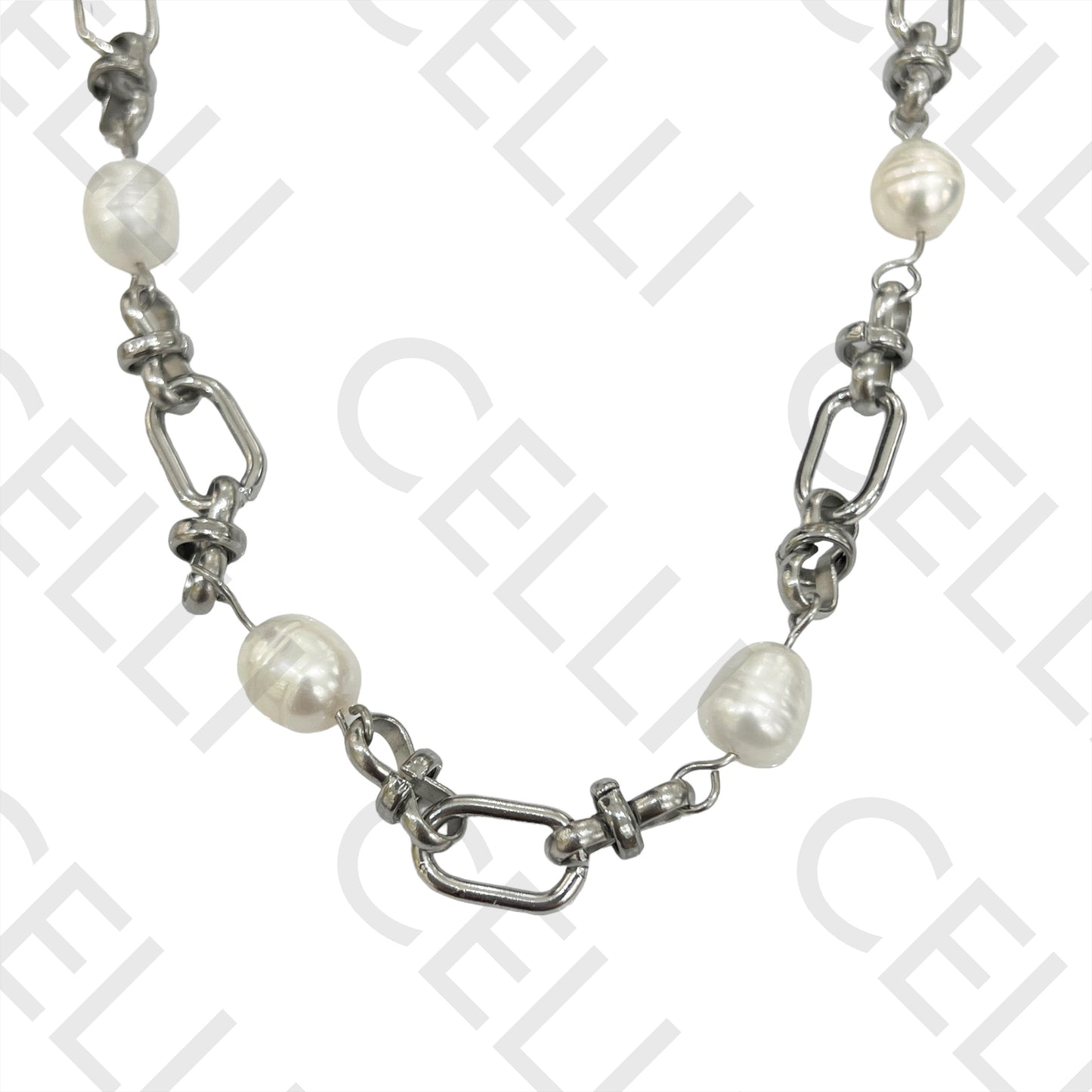 Colar de Aço - pérolas