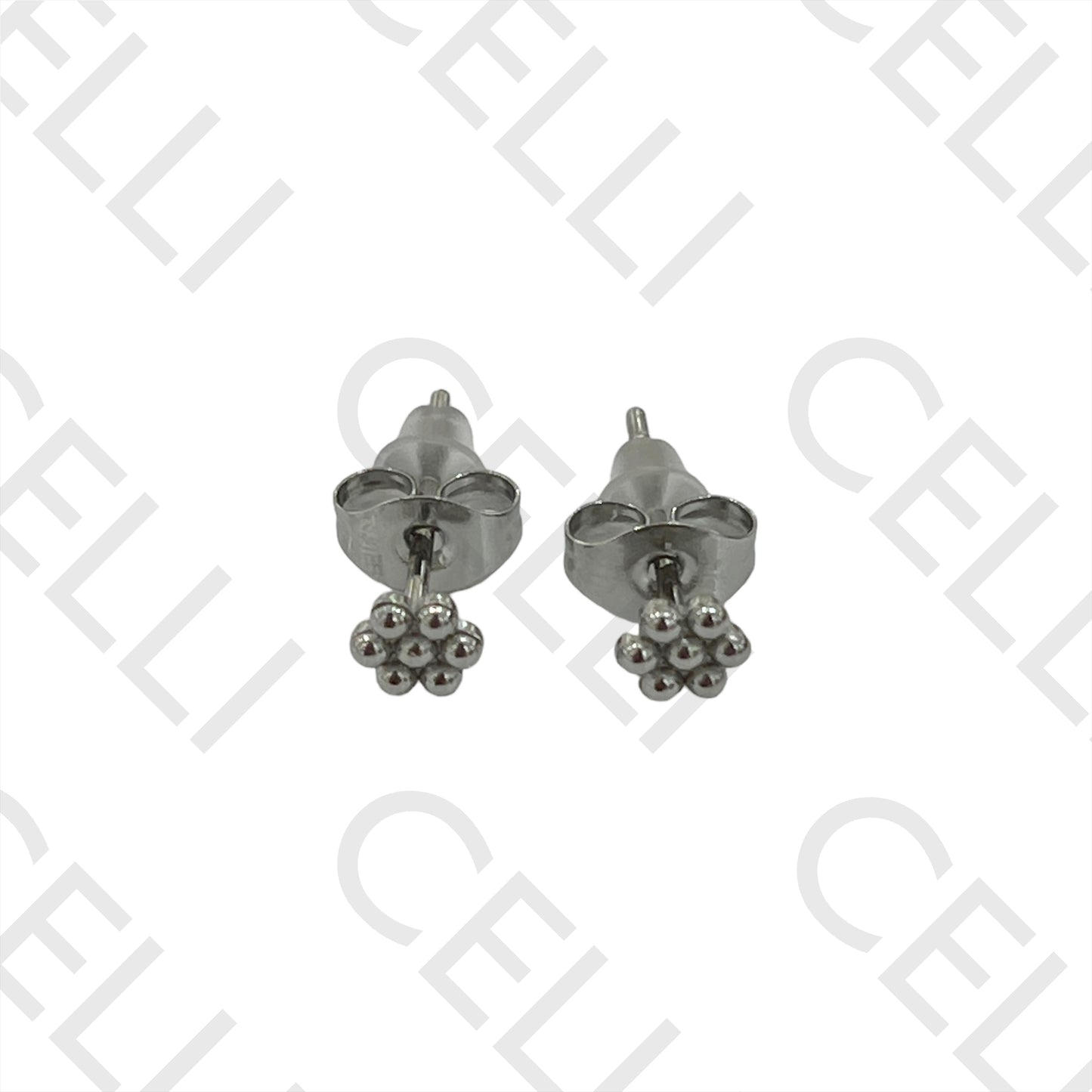 Steel Earring with Small Medal - Flower Dots