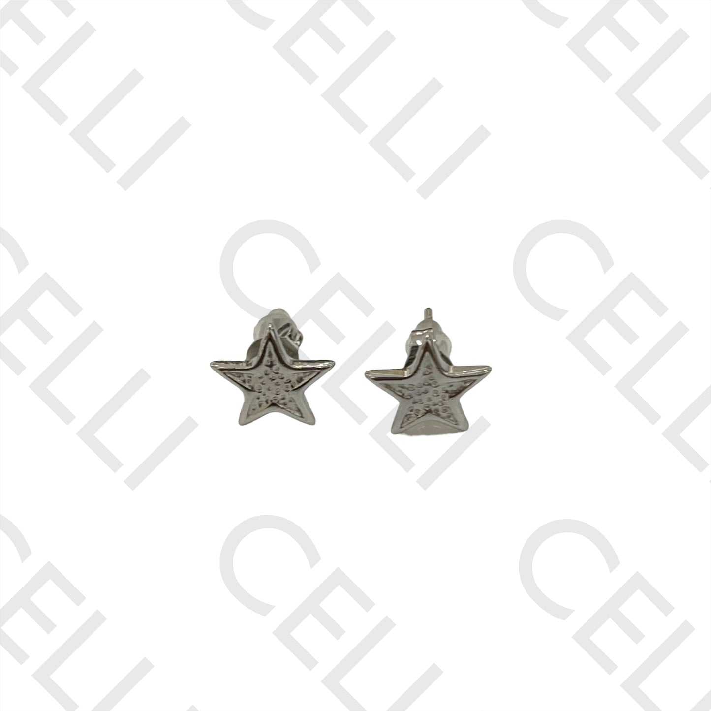 Steel Earring with Small Medal - Detailed Star