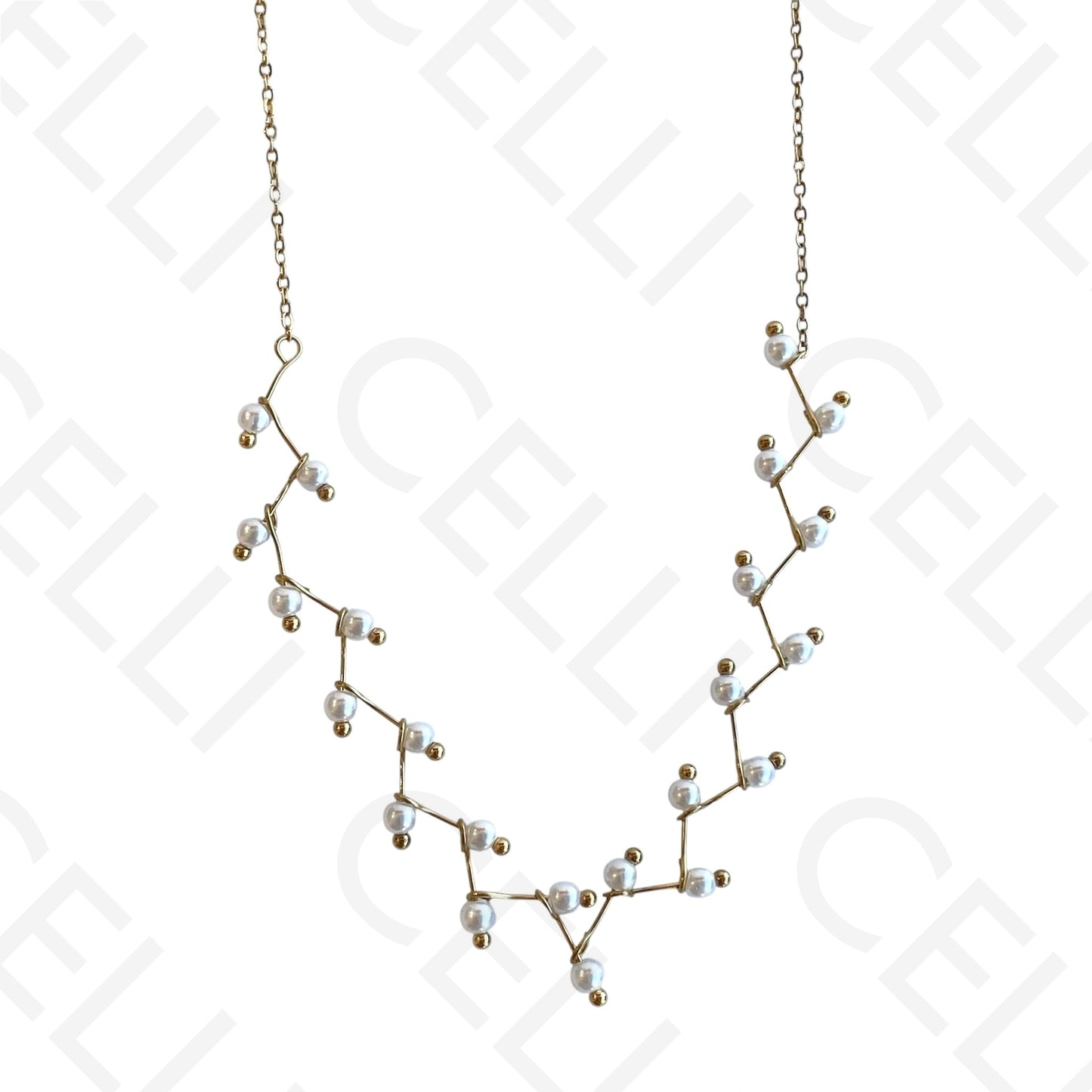 Colar de aço - zig-zag pérolas