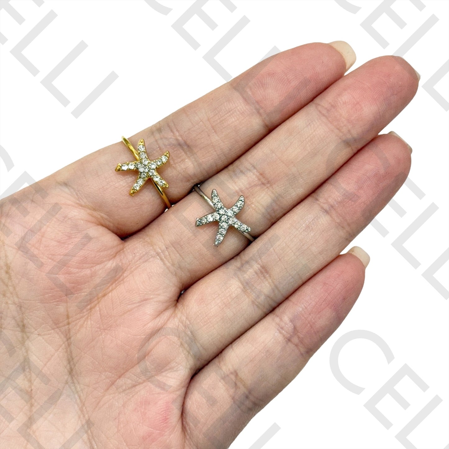 Anillo de Acero - estrella de mar con diamantes