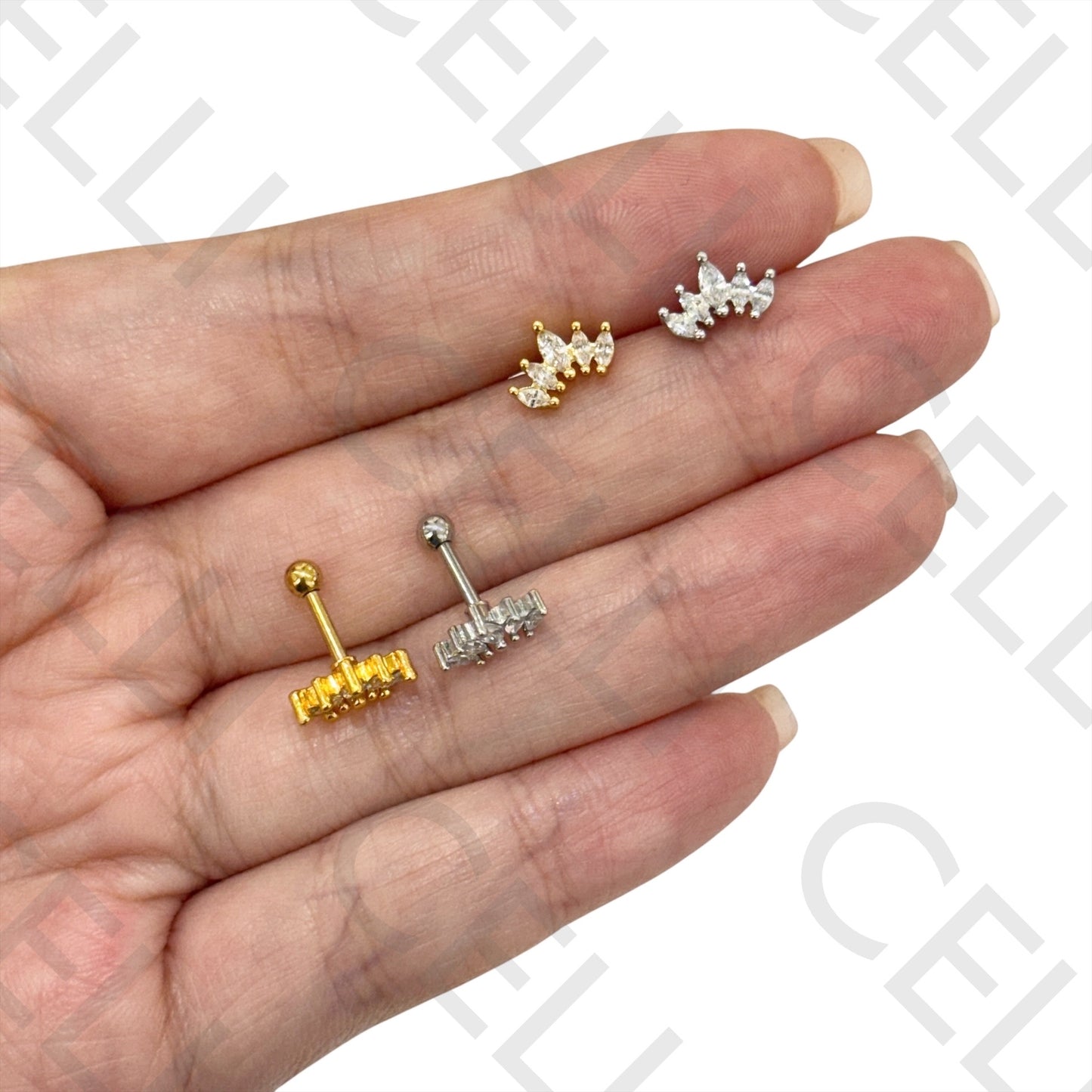 Piercing de Aço - coroa 5 brilhantes