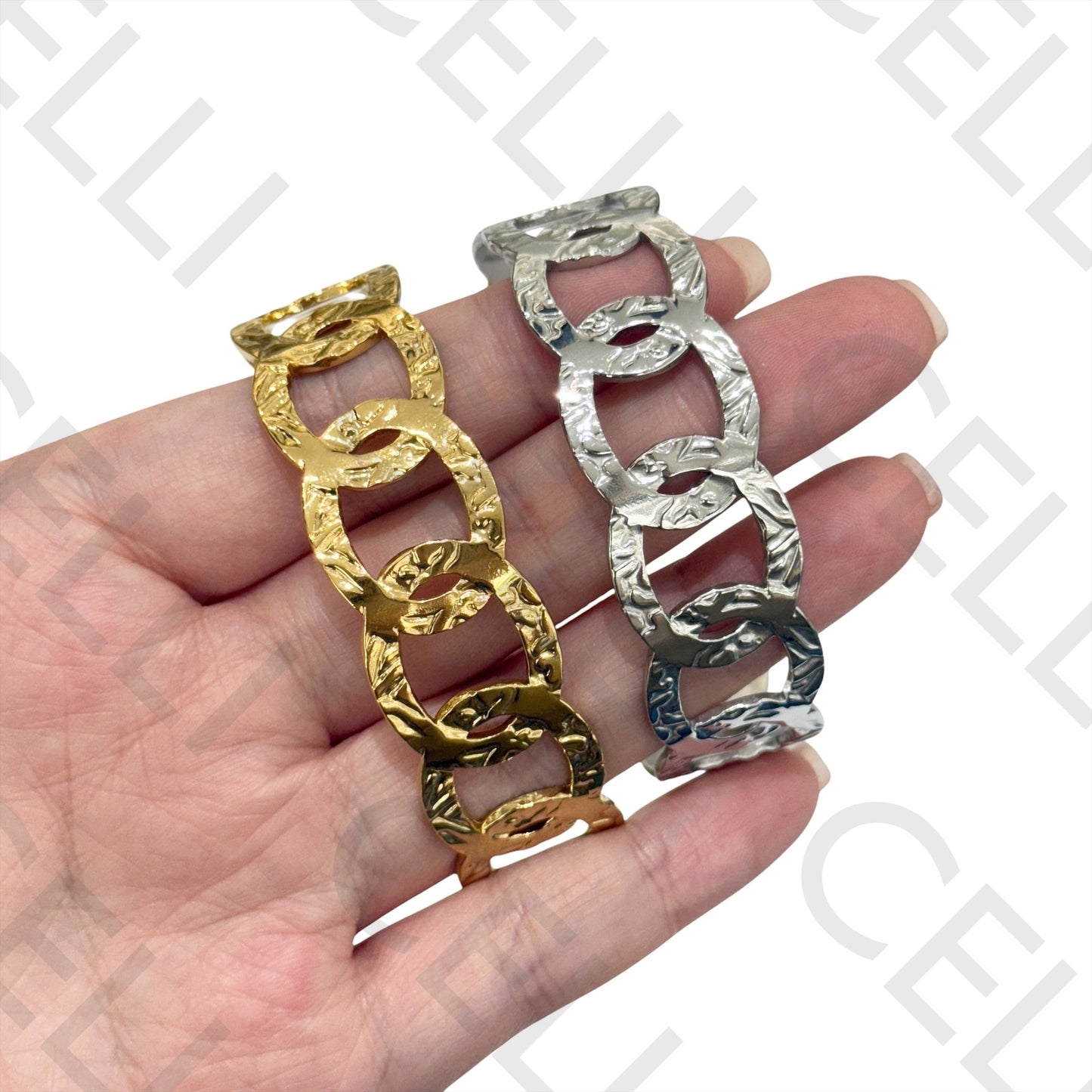 Steel Bracelet - Hammered Circles