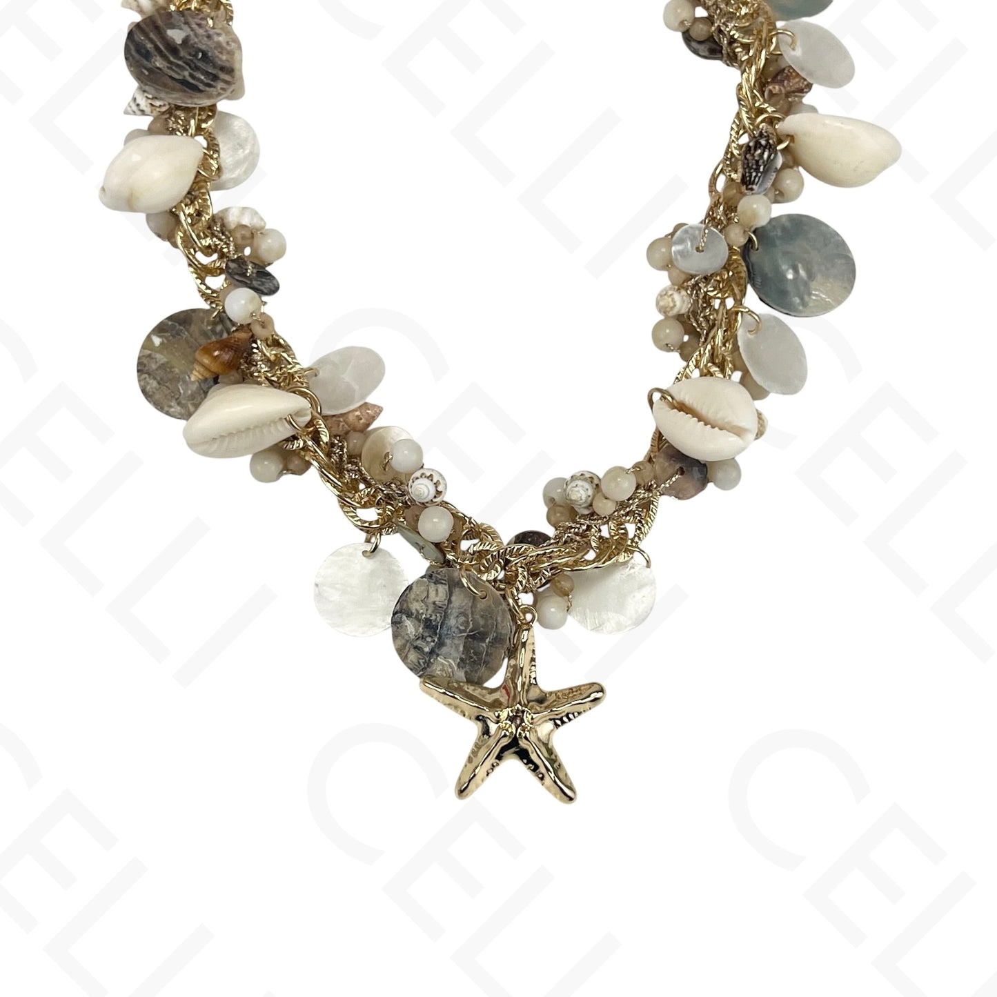 Fashion Necklace - Cowries, Mother-of-Pearl, and Starfish
