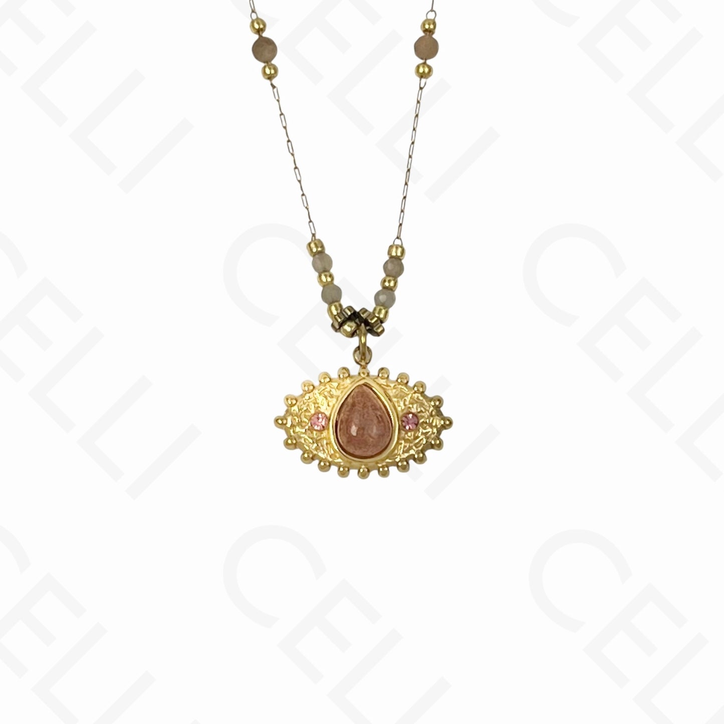 Colar de aço - olho com pedras naturais (10 cores)