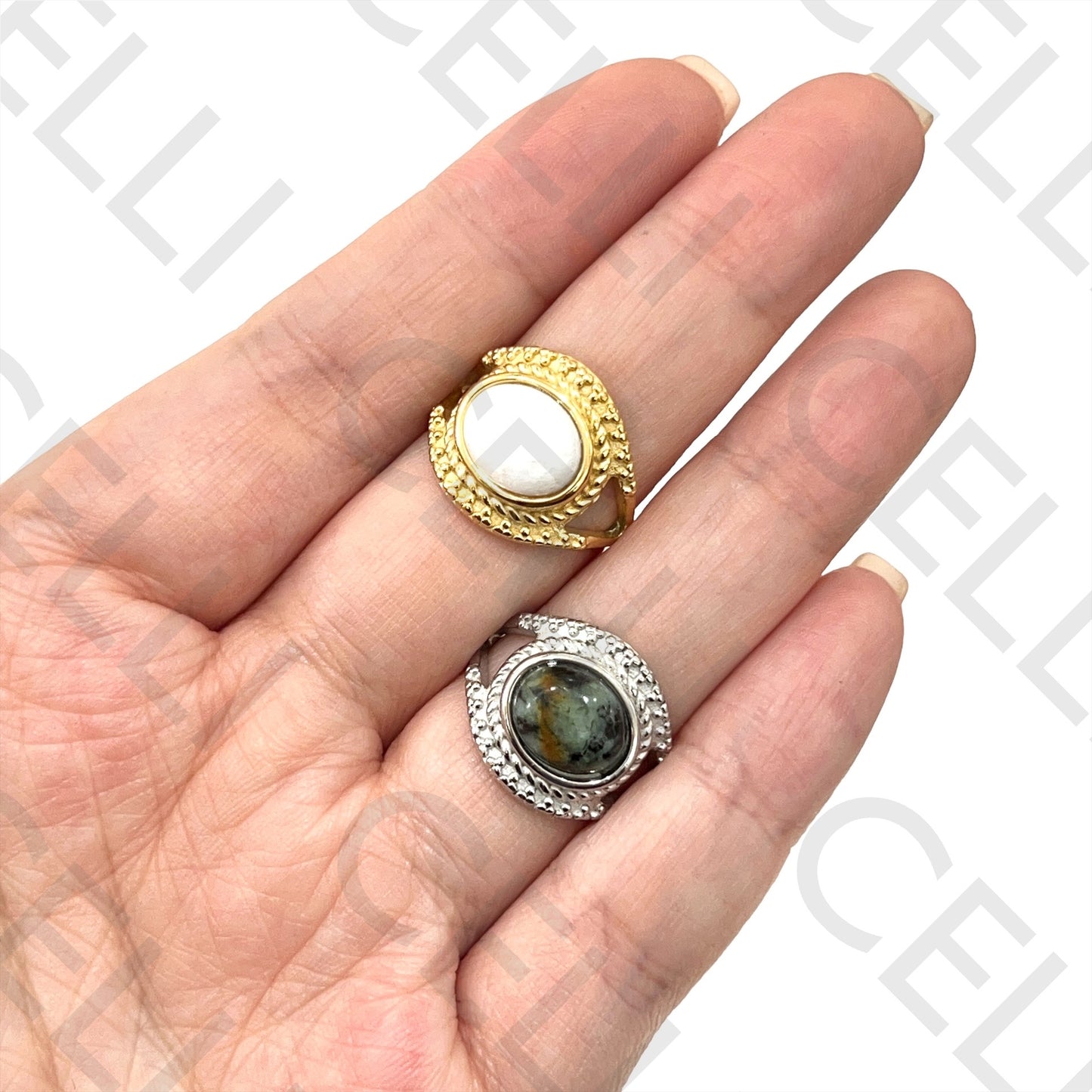 Steel Ring - with natural stone