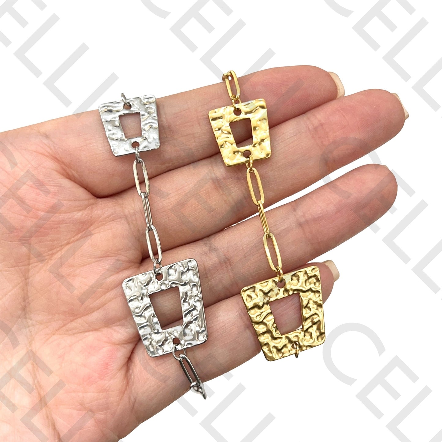 Steel Necklace / Bracelet - Hammered Square