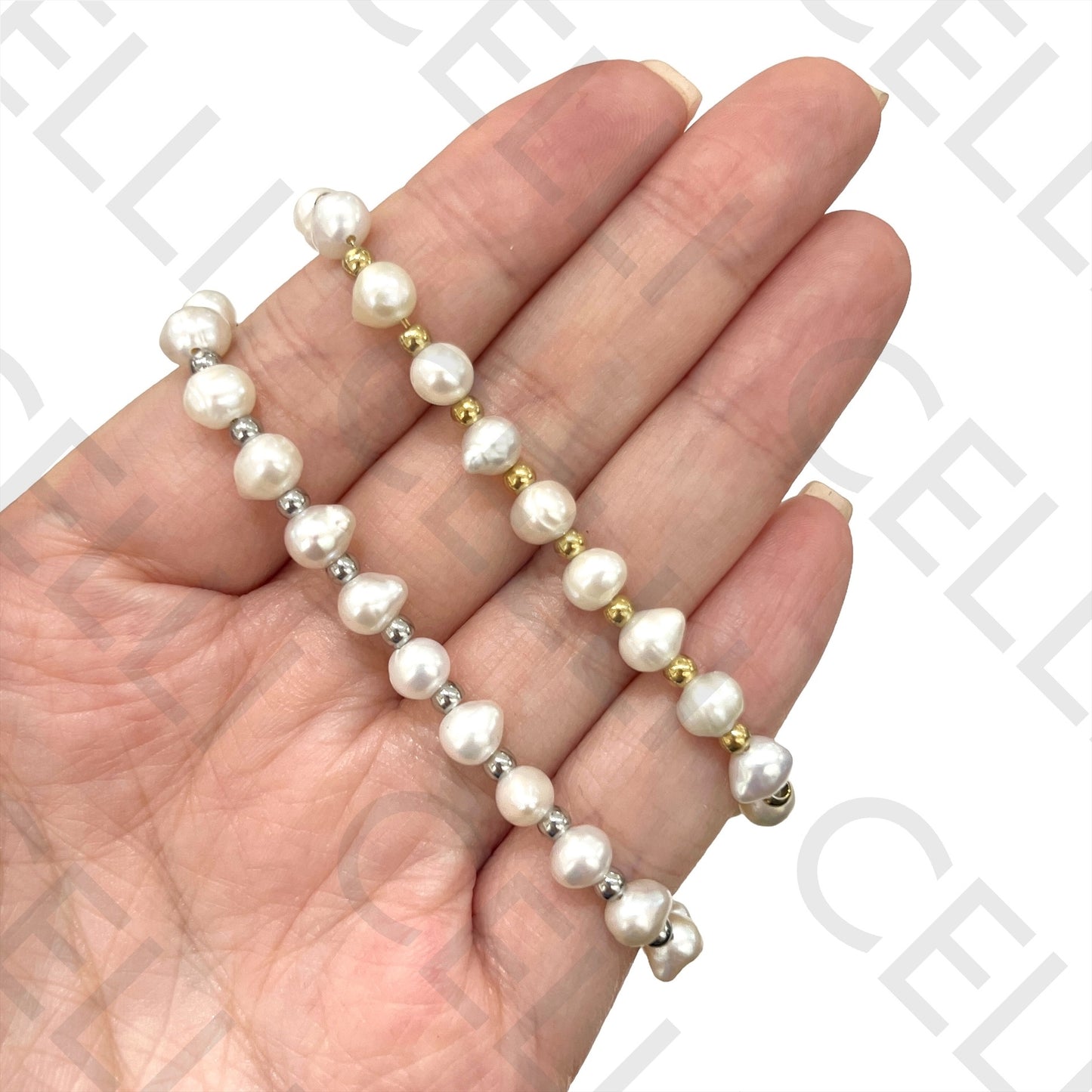 Pulseira de Aço - Pérolas naturais