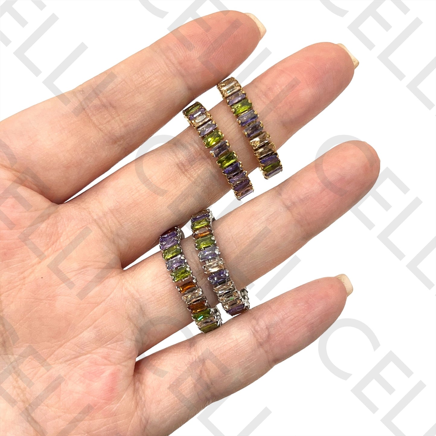 Steel Earring - Hoop with Colorful Sparkles